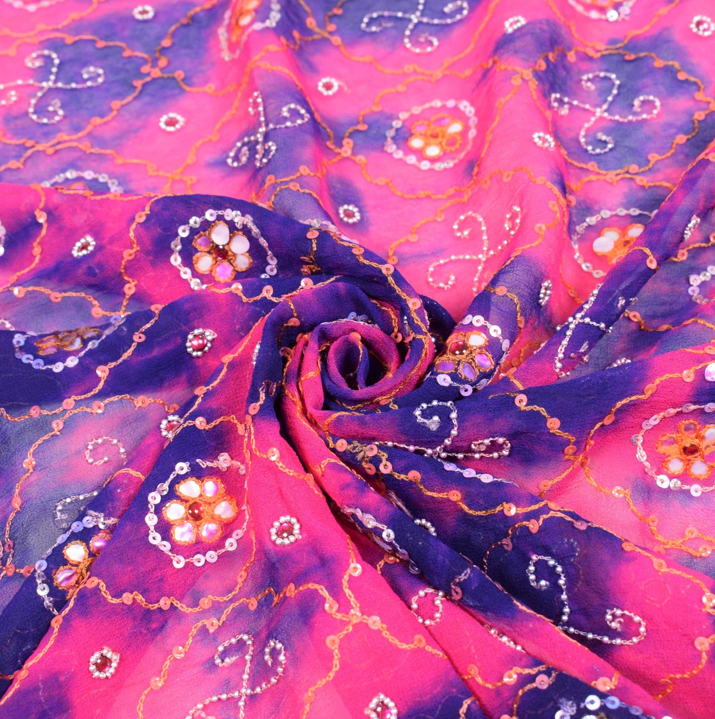 Sushila Vintage Tie-Dye Dupatta Magenta Pure Georgette Embroidered Long Stole
