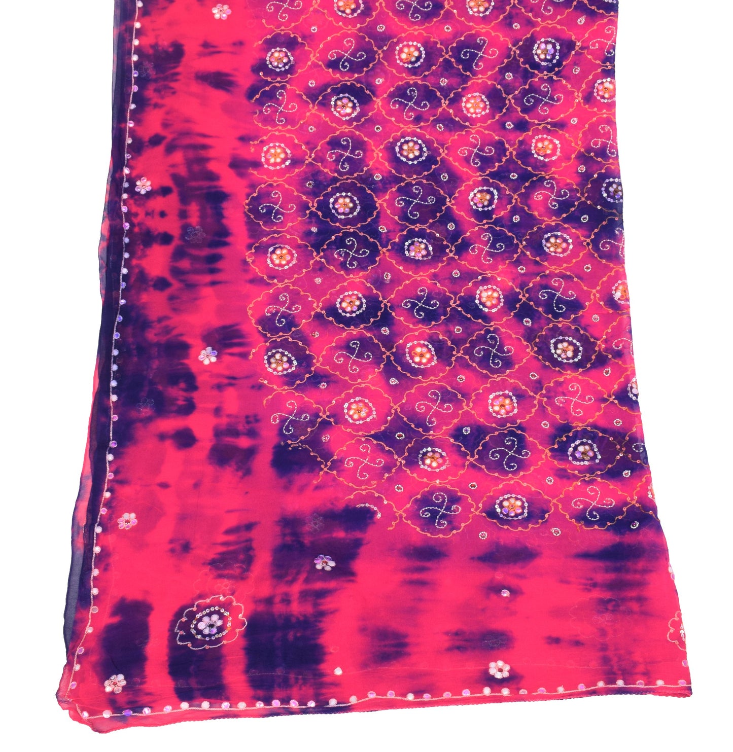 Sushila Vintage Tie-Dye Dupatta Magenta Pure Georgette Embroidered Long Stole