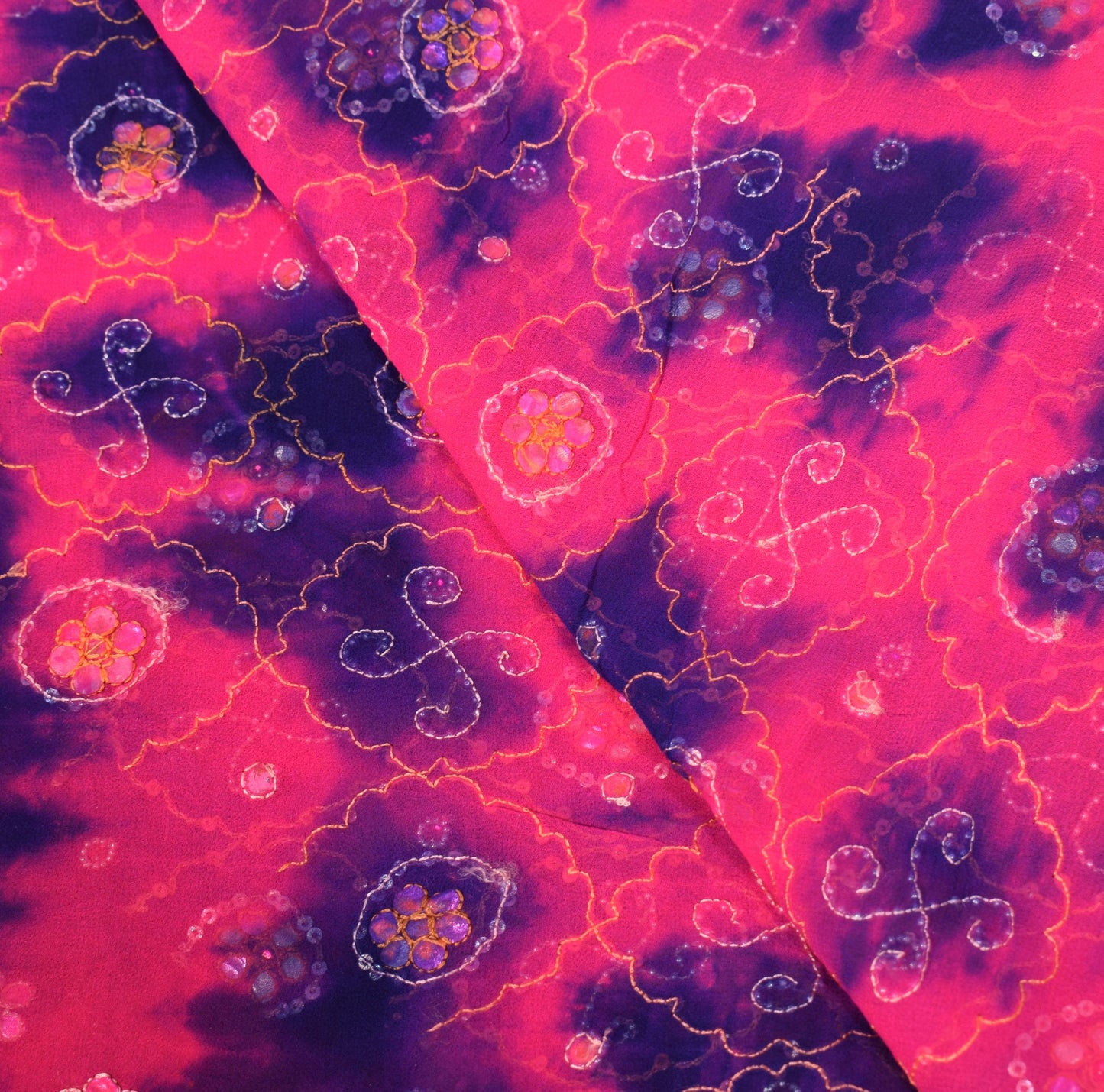 Sushila Vintage Tie-Dye Dupatta Magenta Pure Georgette Embroidered Long Stole