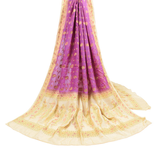 Sushila Vintage Purple Cream Dupatta Pure Tussar Silk Woven Soft Long Stole Wrap