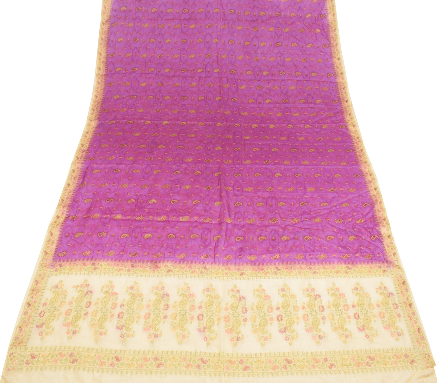 Sushila Vintage Purple Cream Dupatta Pure Tussar Silk Woven Soft Long Stole Wrap