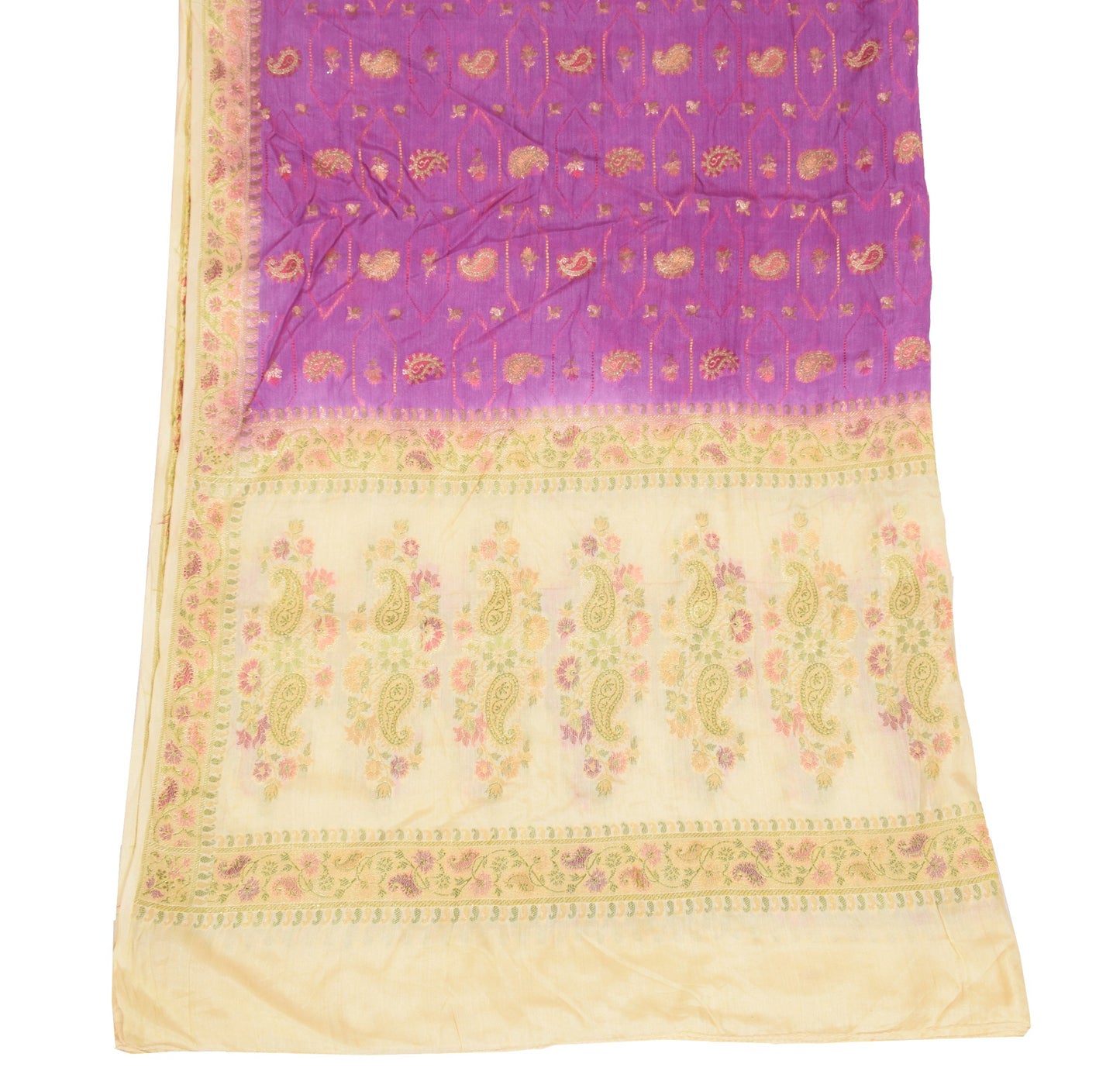 Sushila Vintage Purple Cream Dupatta Pure Tussar Silk Woven Soft Long Stole Wrap