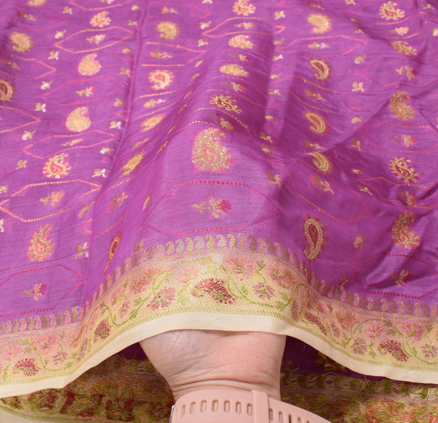 Sushila Vintage Purple Cream Dupatta Pure Tussar Silk Woven Soft Long Stole Wrap