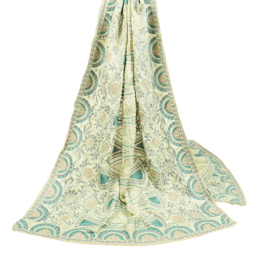 Sushila Vintage Pastel Mint Green Dupatta Embroidered Floral Art Silk Long Stole