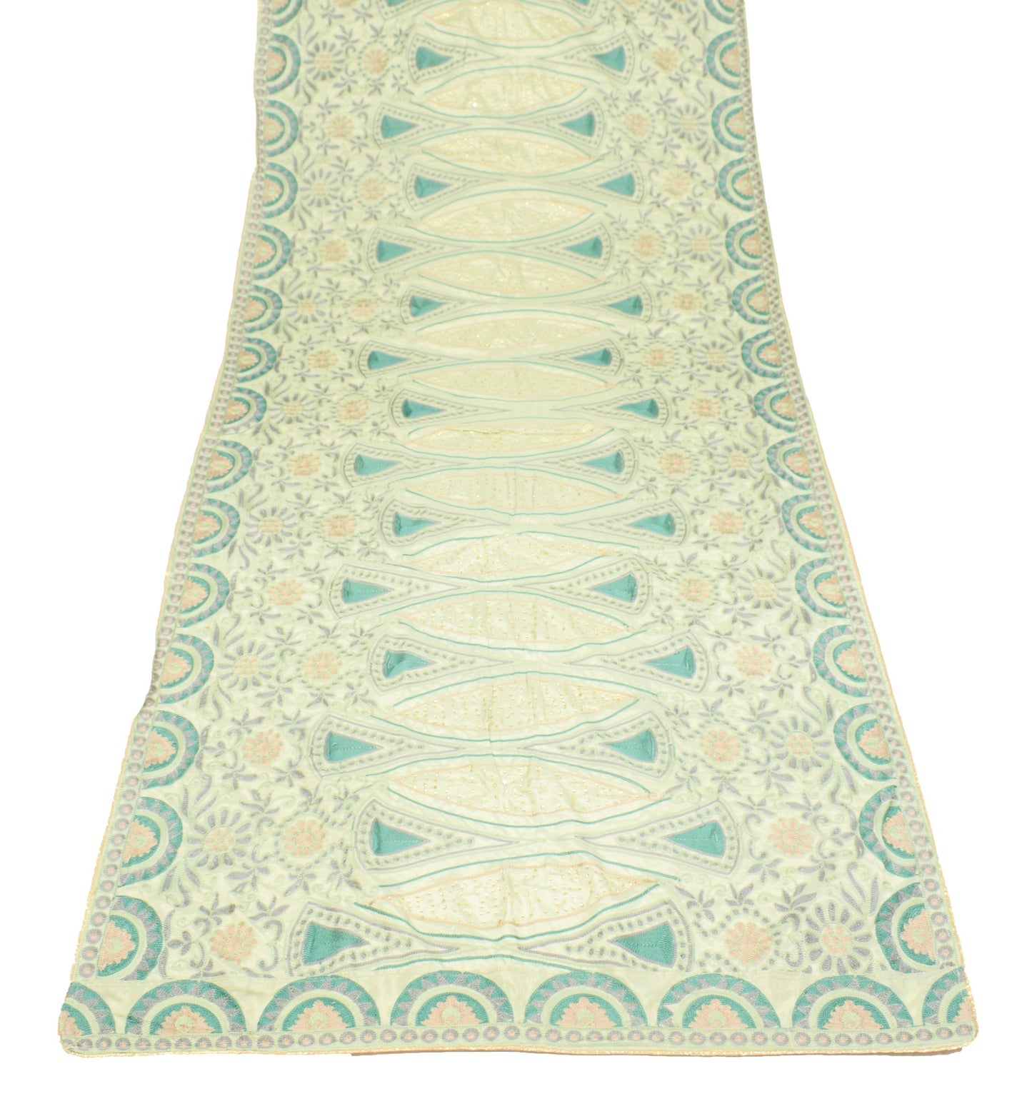 Sushila Vintage Pastel Mint Green Dupatta Embroidered Floral Art Silk Long Stole