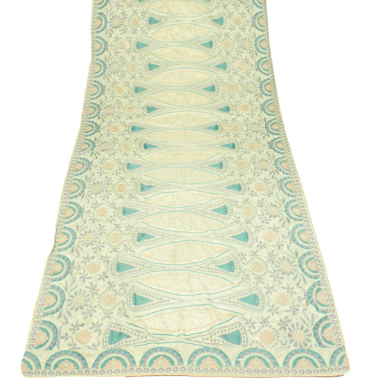 Sushila Vintage Pastel Mint Green Dupatta Embroidered Floral Art Silk Long Stole