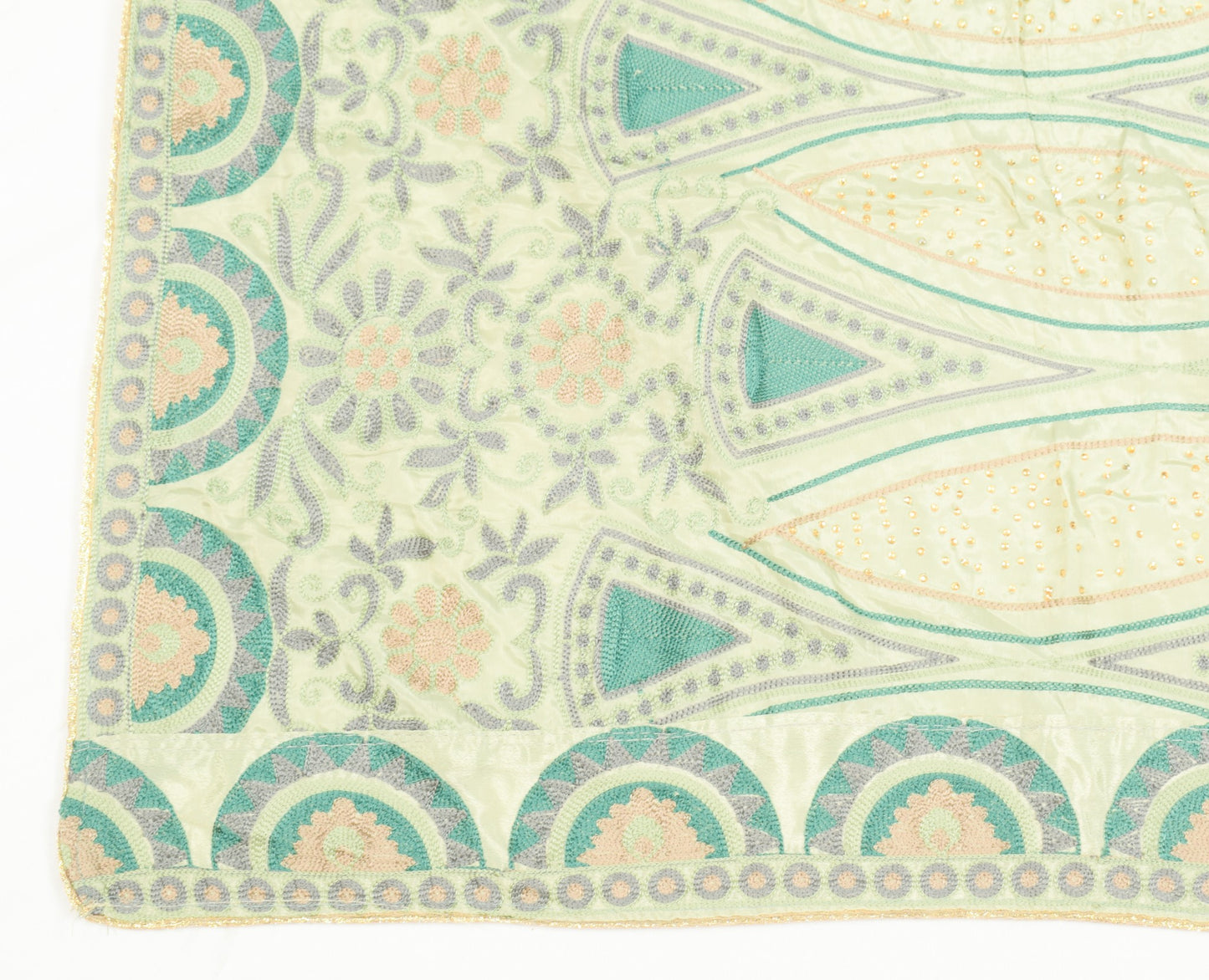 Sushila Vintage Pastel Mint Green Dupatta Embroidered Floral Art Silk Long Stole