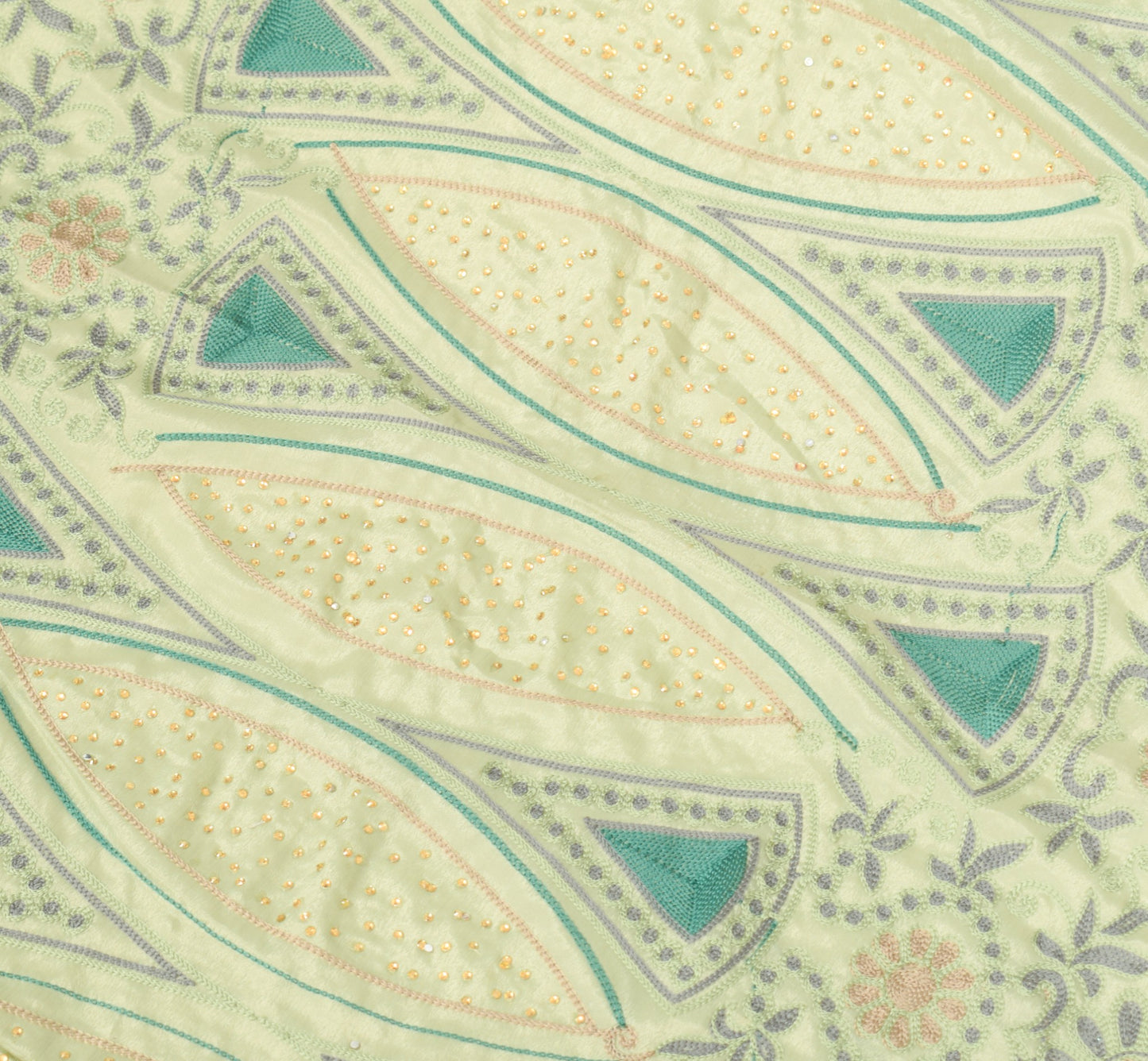Sushila Vintage Pastel Mint Green Dupatta Embroidered Floral Art Silk Long Stole