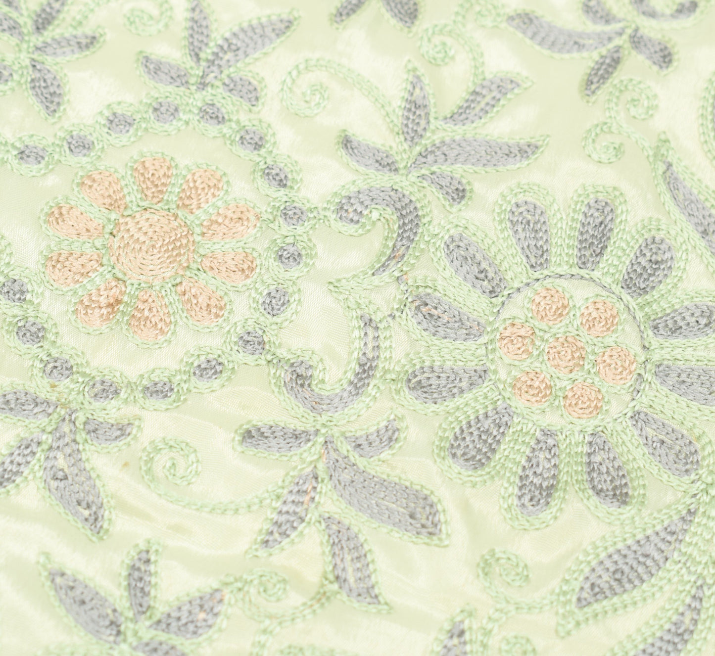 Sushila Vintage Pastel Mint Green Dupatta Embroidered Floral Art Silk Long Stole