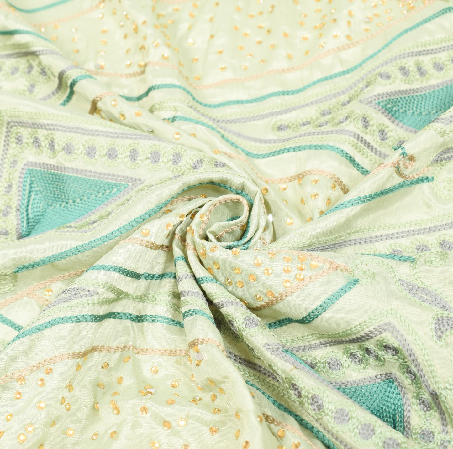 Sushila Vintage Pastel Mint Green Dupatta Embroidered Floral Art Silk Long Stole