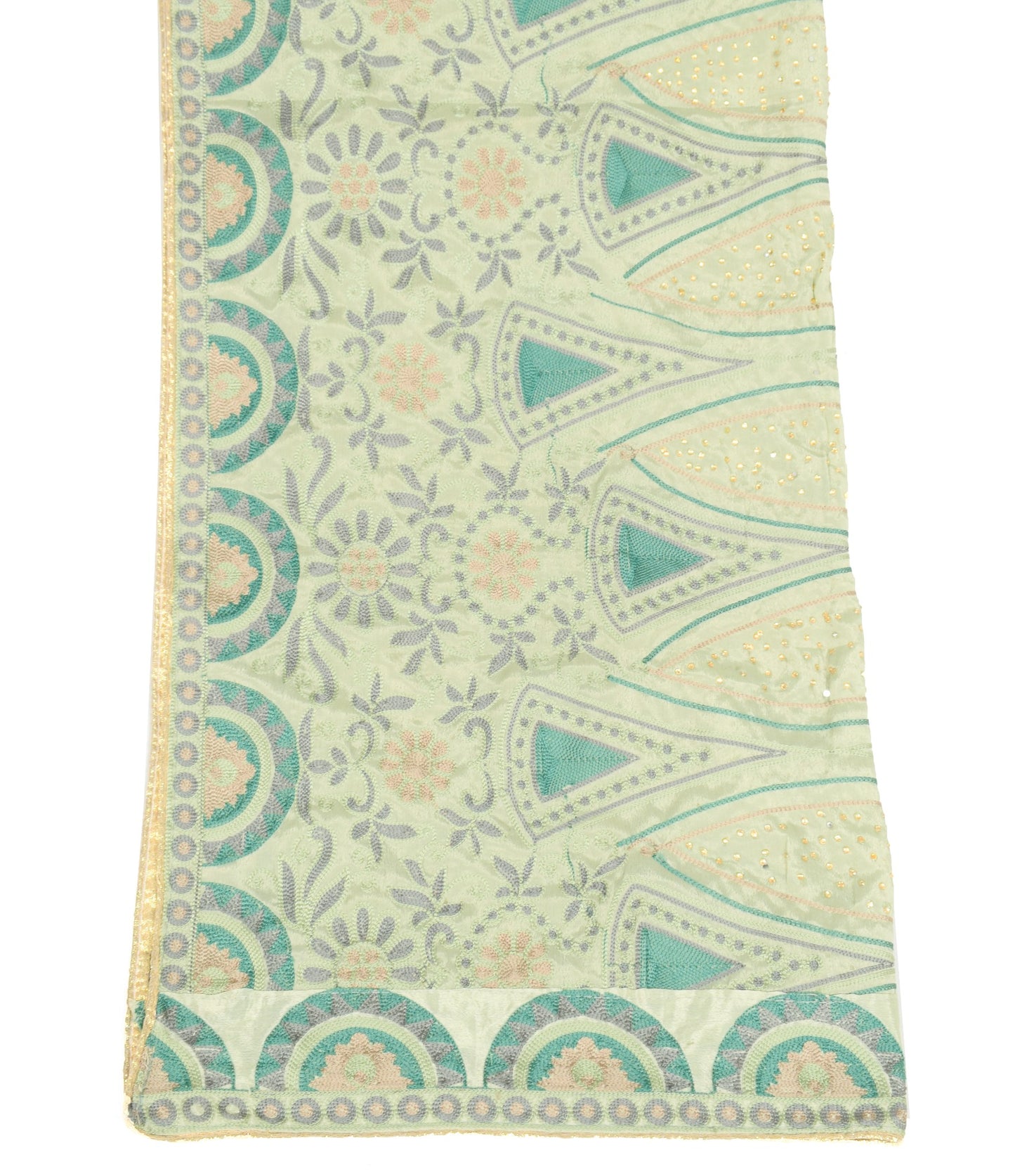 Sushila Vintage Pastel Mint Green Dupatta Embroidered Floral Art Silk Long Stole