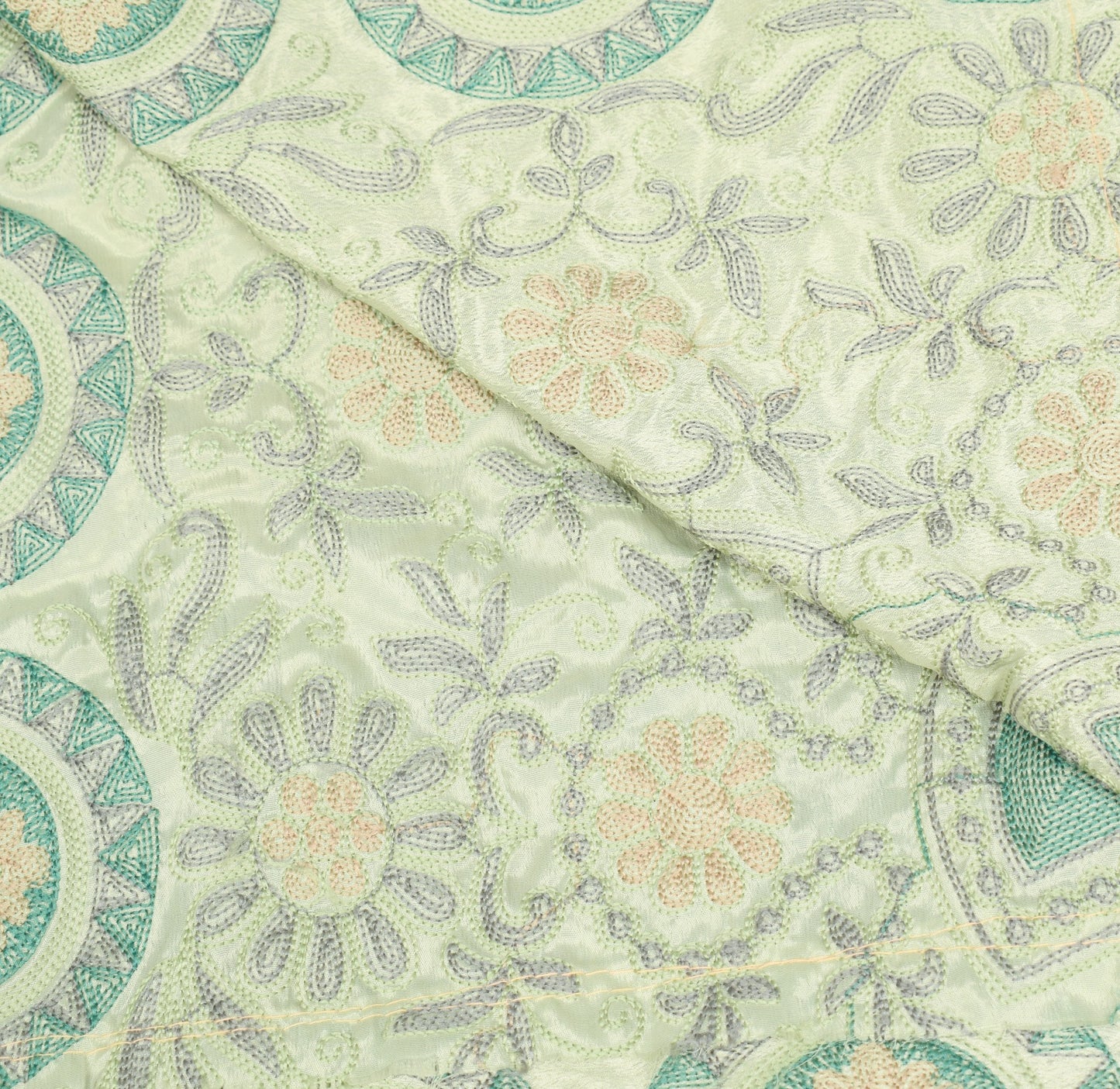 Sushila Vintage Pastel Mint Green Dupatta Embroidered Floral Art Silk Long Stole