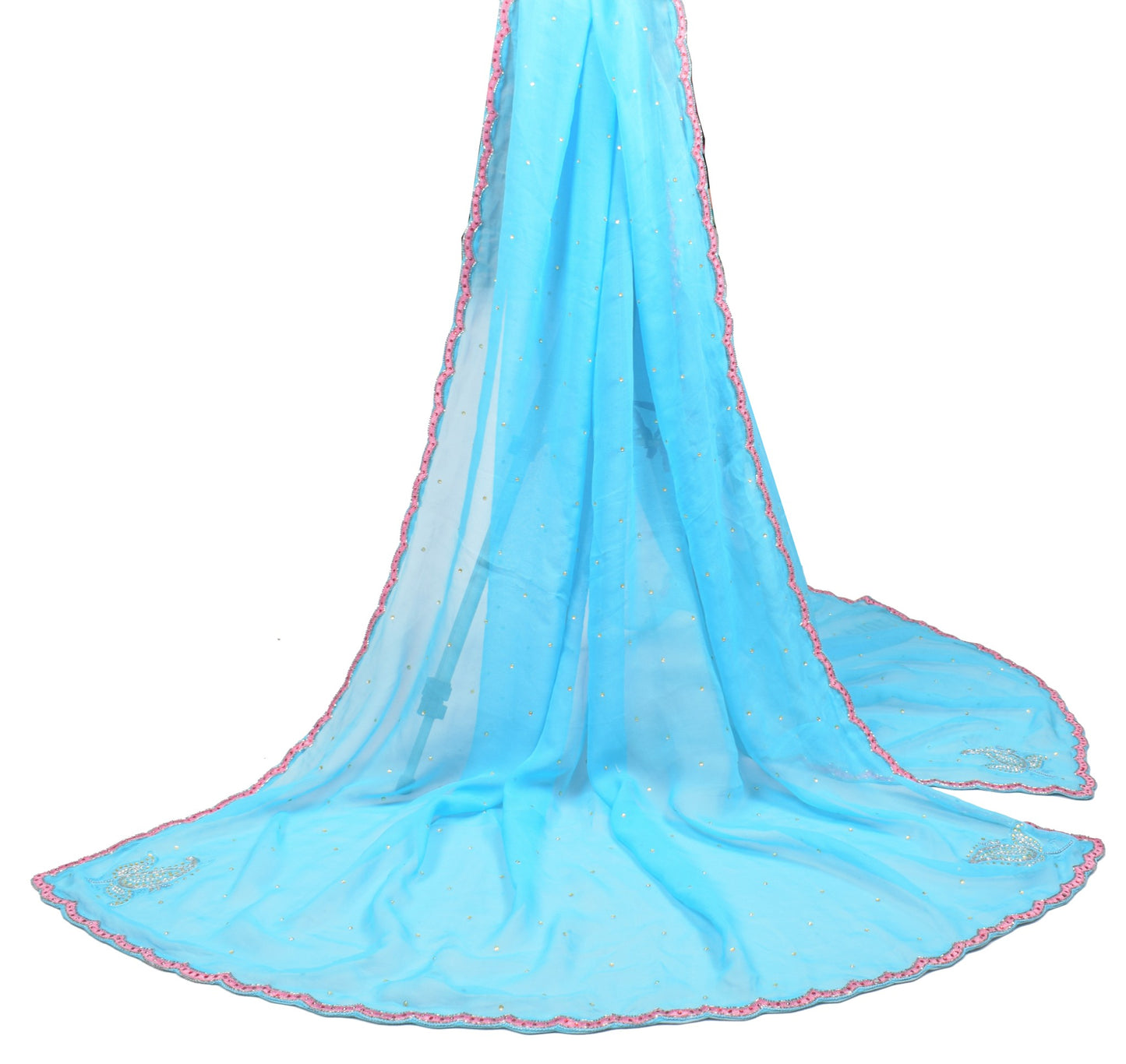 Sushila Vintage Aqua Blue Dupatta Cutwork Embroidered Pure Georgette Long Stole