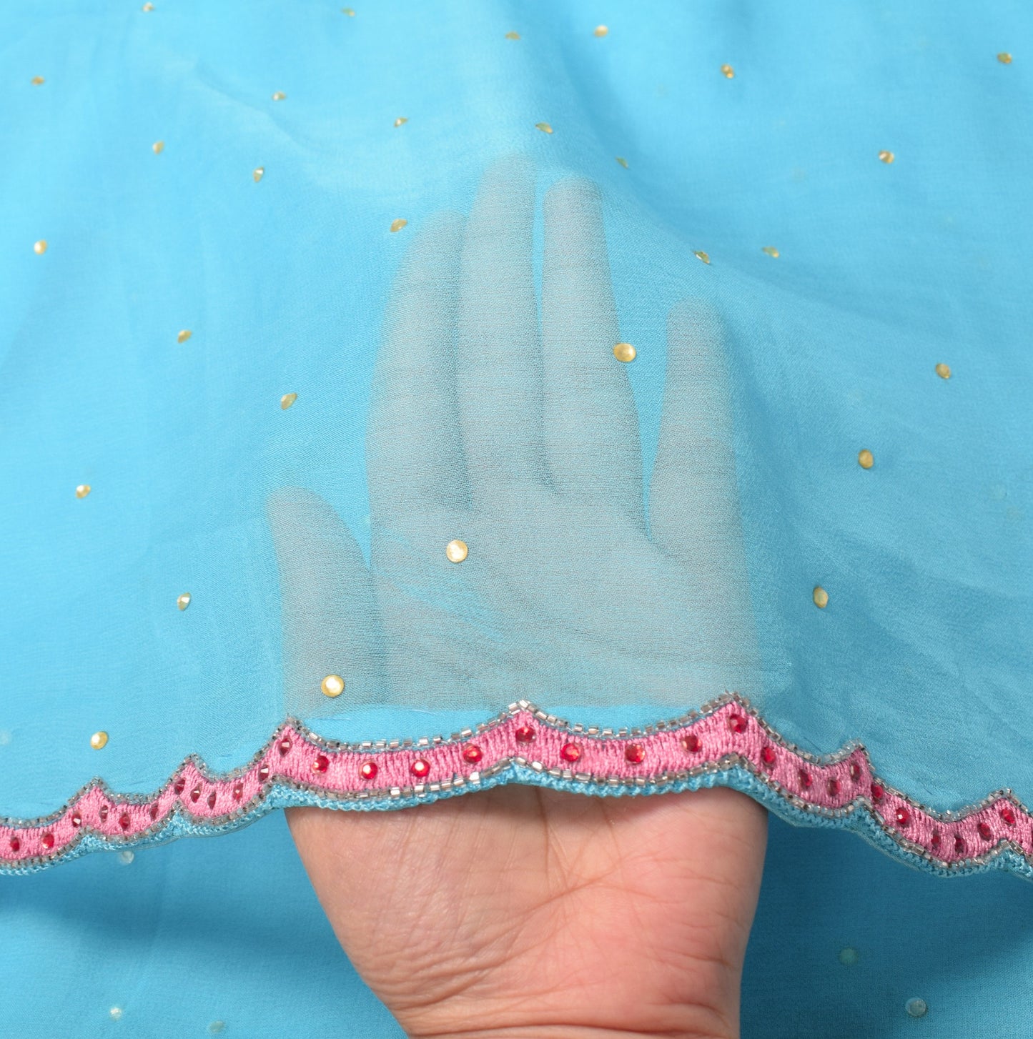Sushila Vintage Aqua Blue Dupatta Cutwork Embroidered Pure Georgette Long Stole