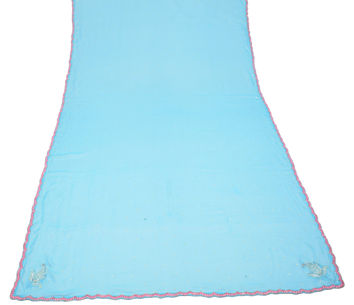 Sushila Vintage Aqua Blue Dupatta Cutwork Embroidered Pure Georgette Long Stole