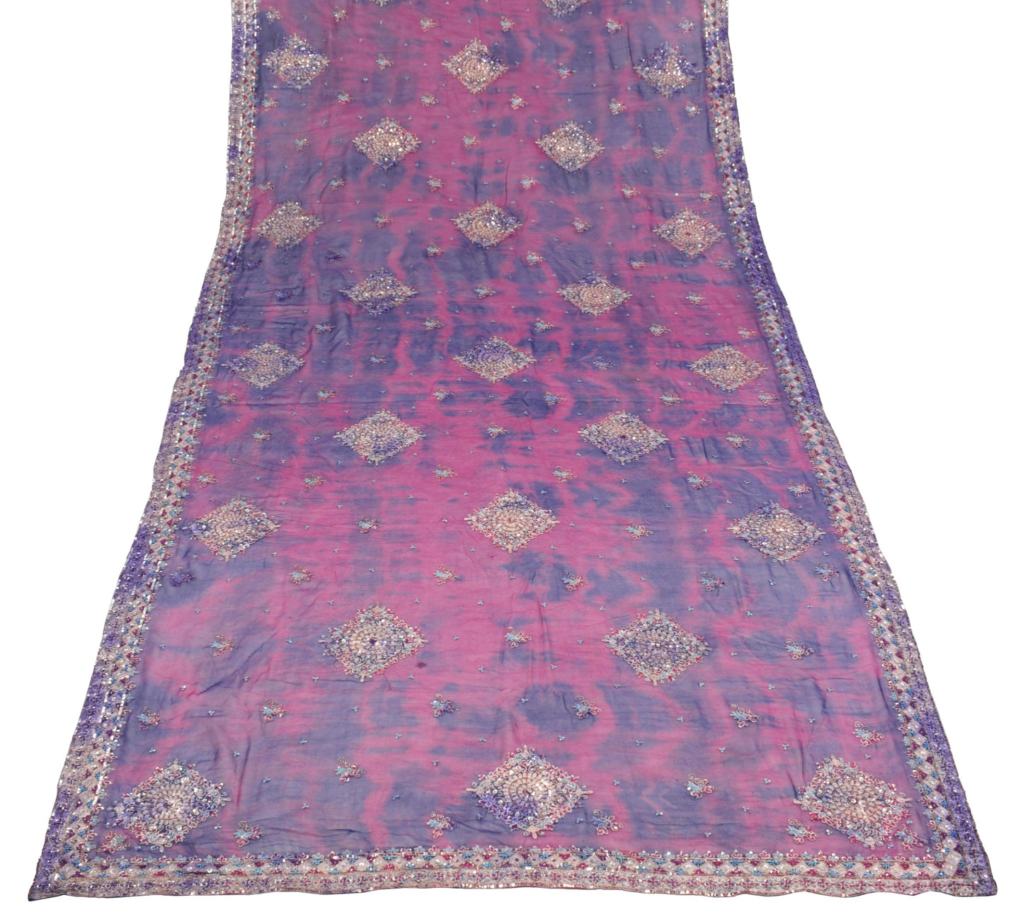 Sushila Vintage Tie-Dye Dupatta Blue Pure Georgette Hand Embroidered Long Stole