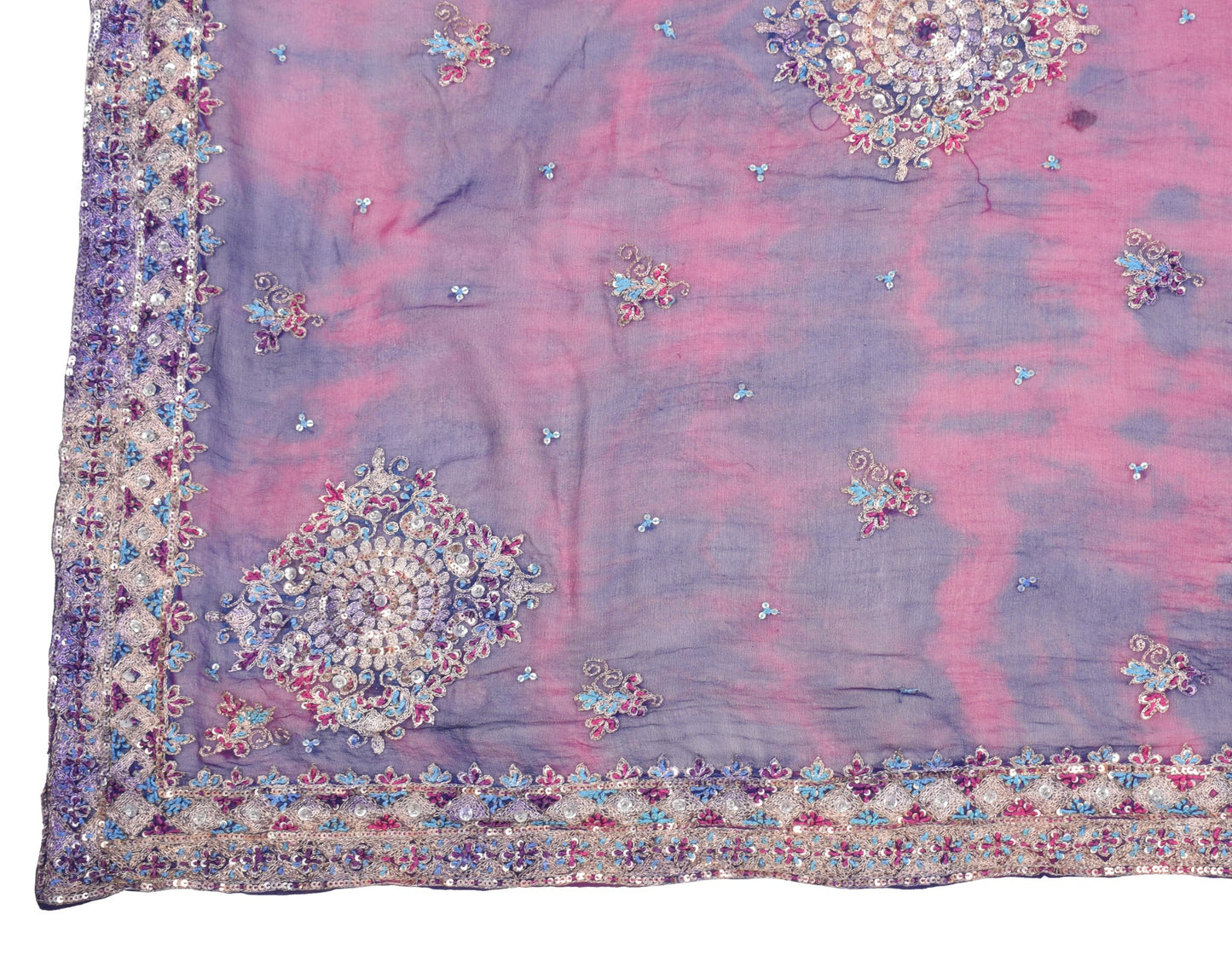 Sushila Vintage Tie-Dye Dupatta Blue Pure Georgette Hand Embroidered Long Stole
