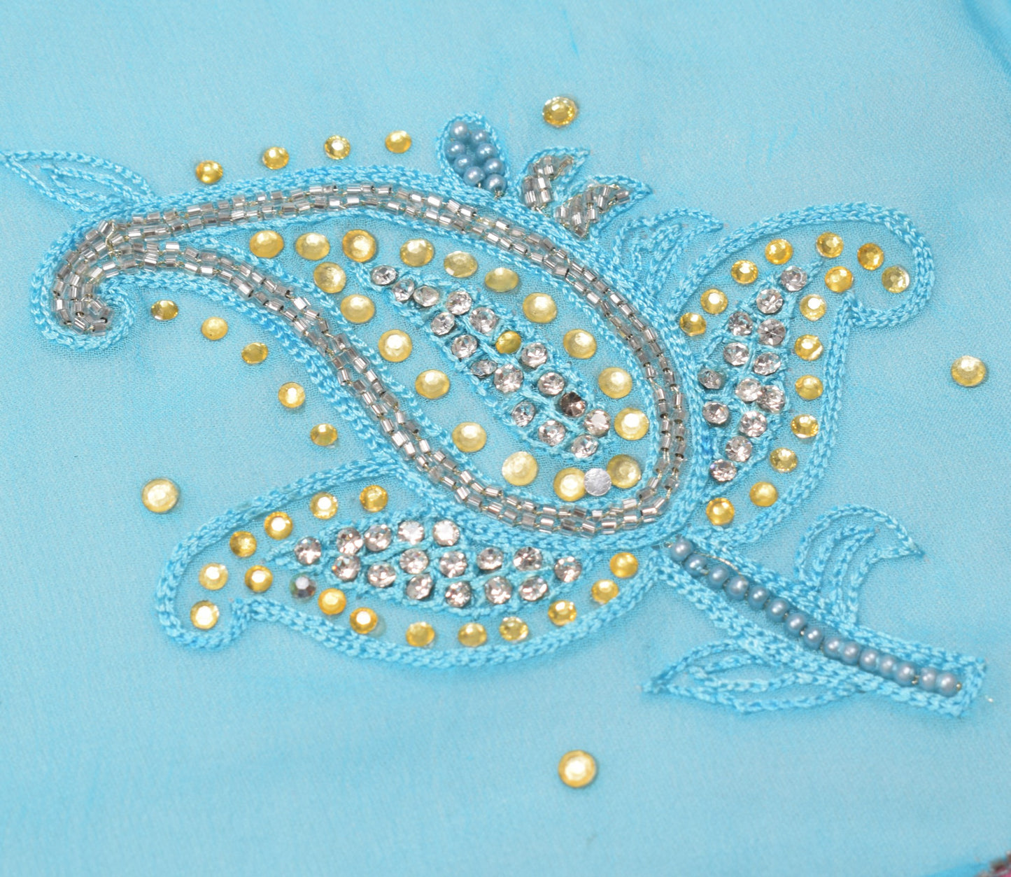 Sushila Vintage Aqua Blue Dupatta Cutwork Embroidered Pure Georgette Long Stole
