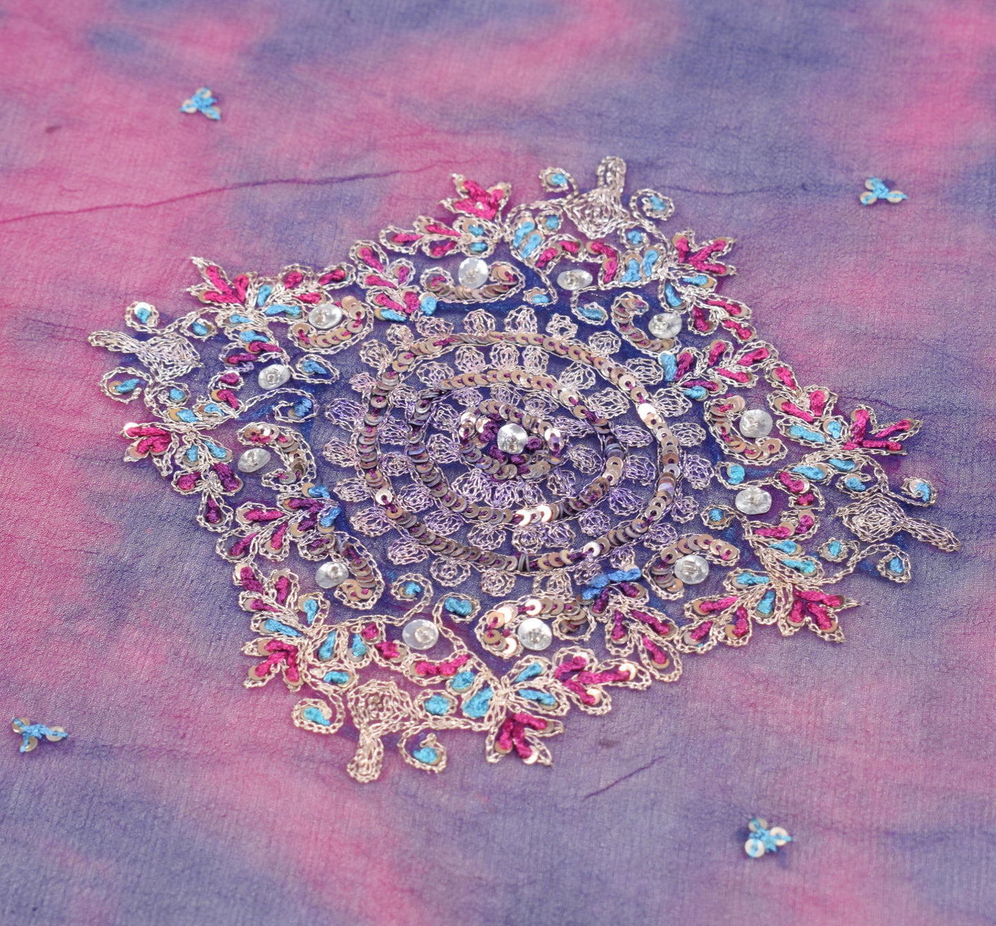 Sushila Vintage Tie-Dye Dupatta Blue Pure Georgette Hand Embroidered Long Stole