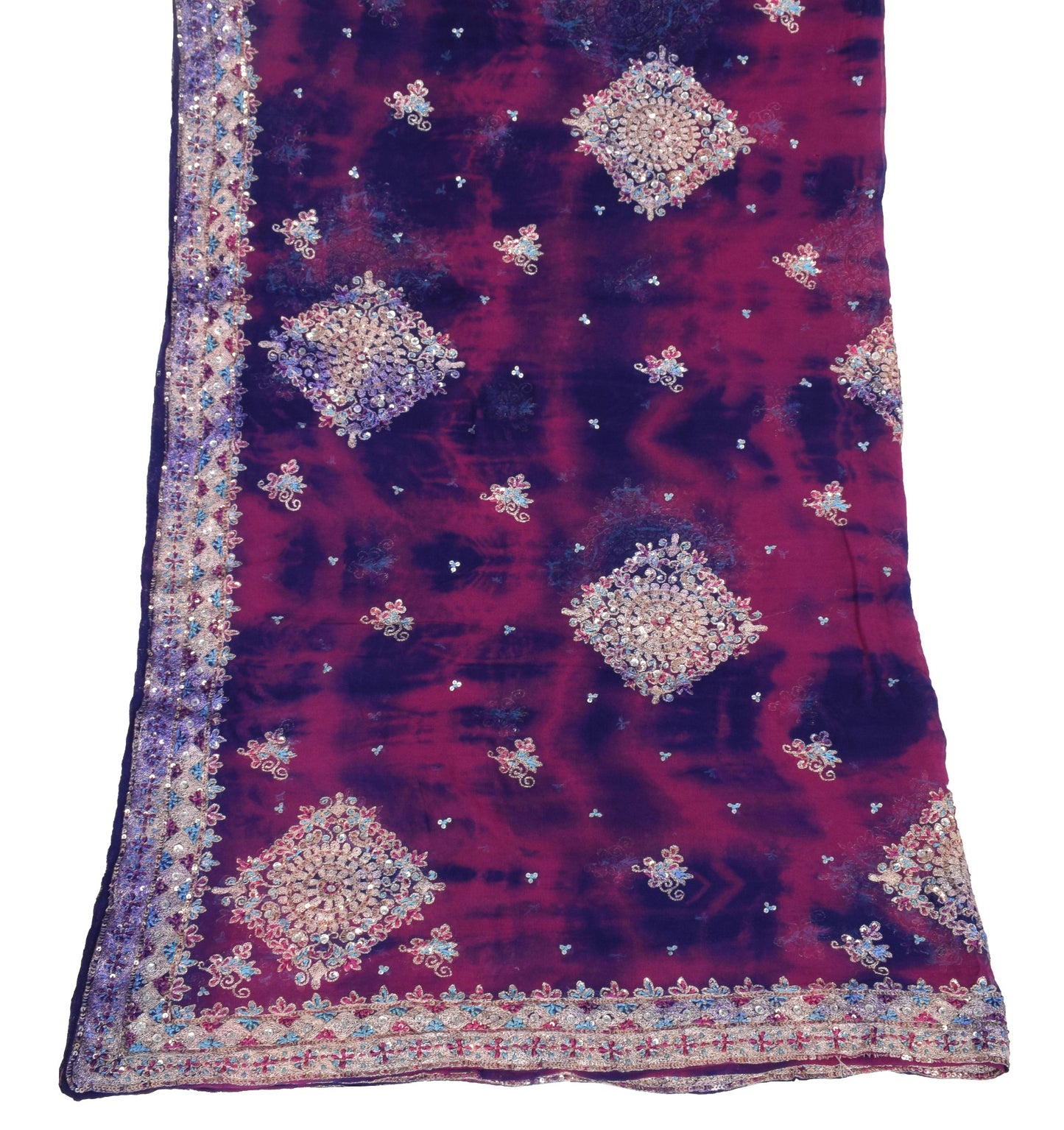 Sushila Vintage Tie-Dye Dupatta Blue Pure Georgette Hand Embroidered Long Stole