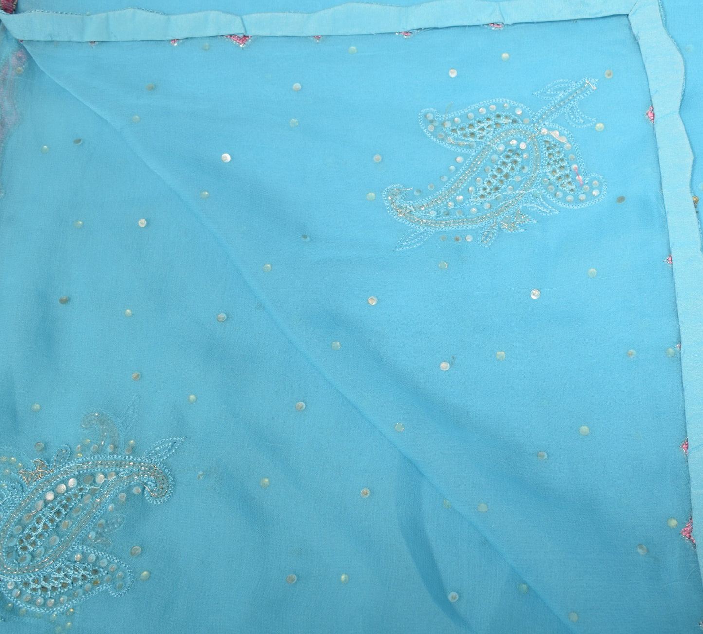 Sushila Vintage Aqua Blue Dupatta Cutwork Embroidered Pure Georgette Long Stole