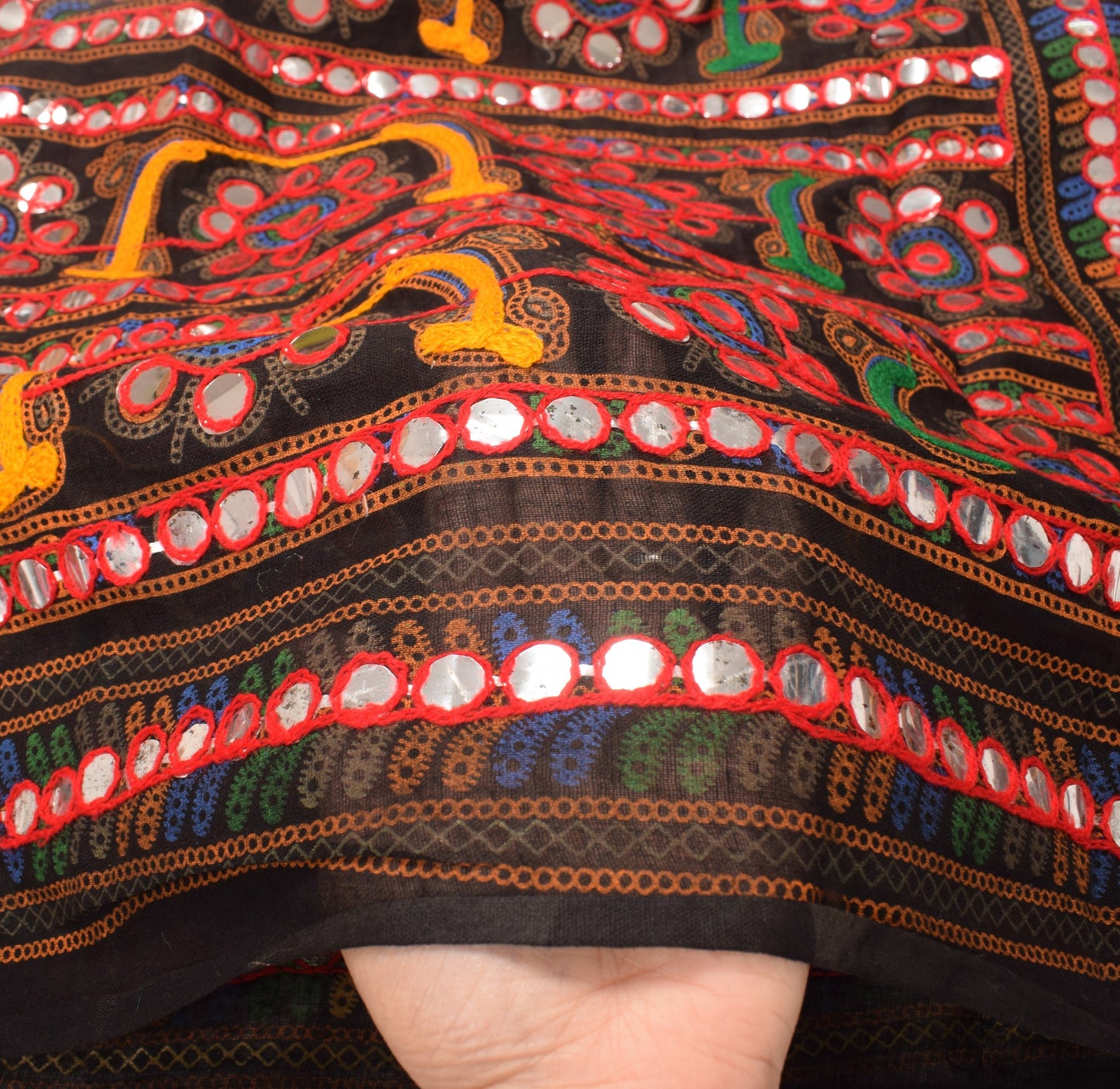 Sushila Vintage Banjara Wrap Embroidered Kutchwork 100%Pure Cotton Black Dupatta