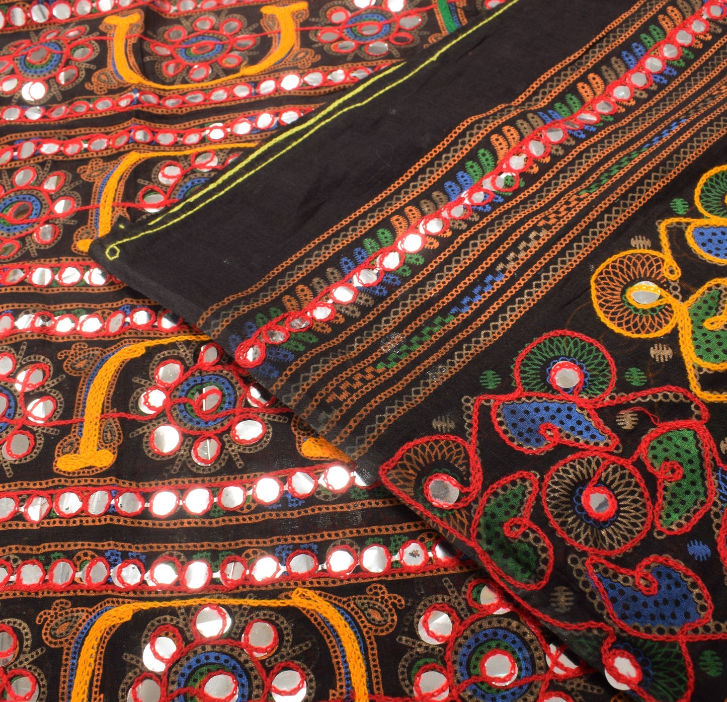 Sushila Vintage Banjara Wrap Embroidered Kutchwork 100%Pure Cotton Black Dupatta