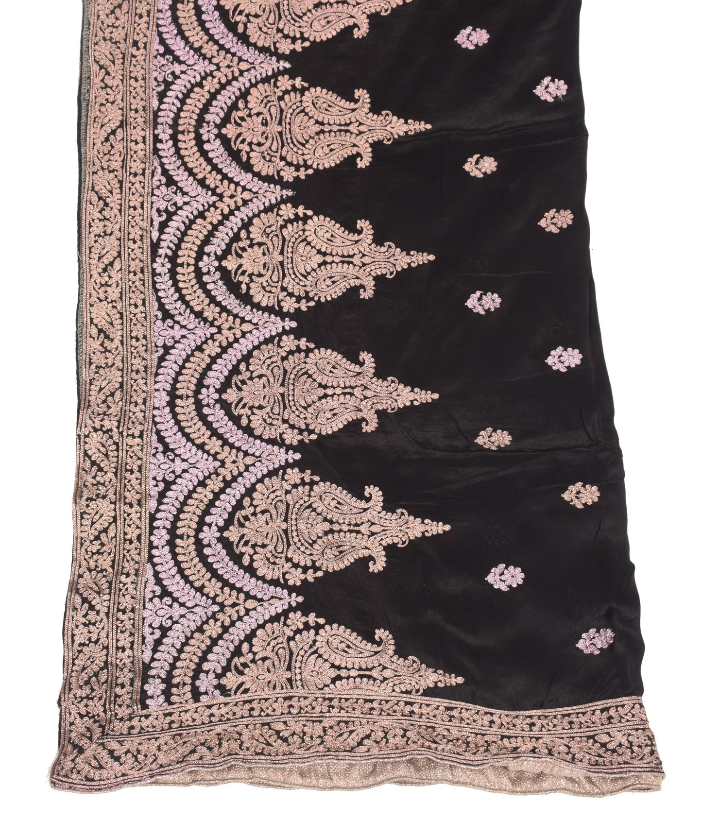 Sushila Vintage Zari Embroidered Dupatta Pure Crepe Silk Floral Black Long Stole