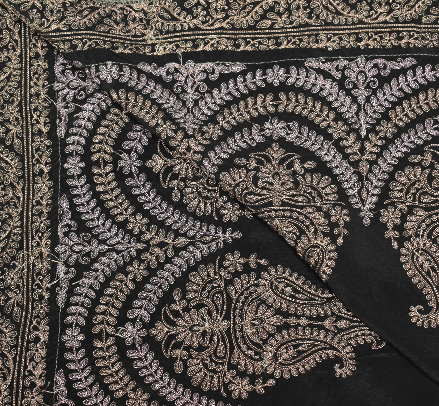 Sushila Vintage Zari Embroidered Dupatta Pure Crepe Silk Floral Black Long Stole