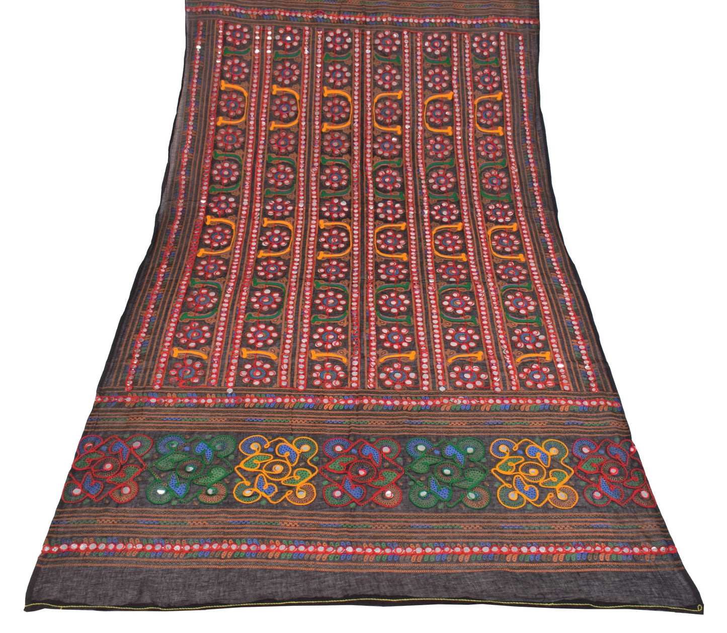 Sushila Vintage Banjara Wrap Embroidered Kutchwork 100%Pure Cotton Black Dupatta