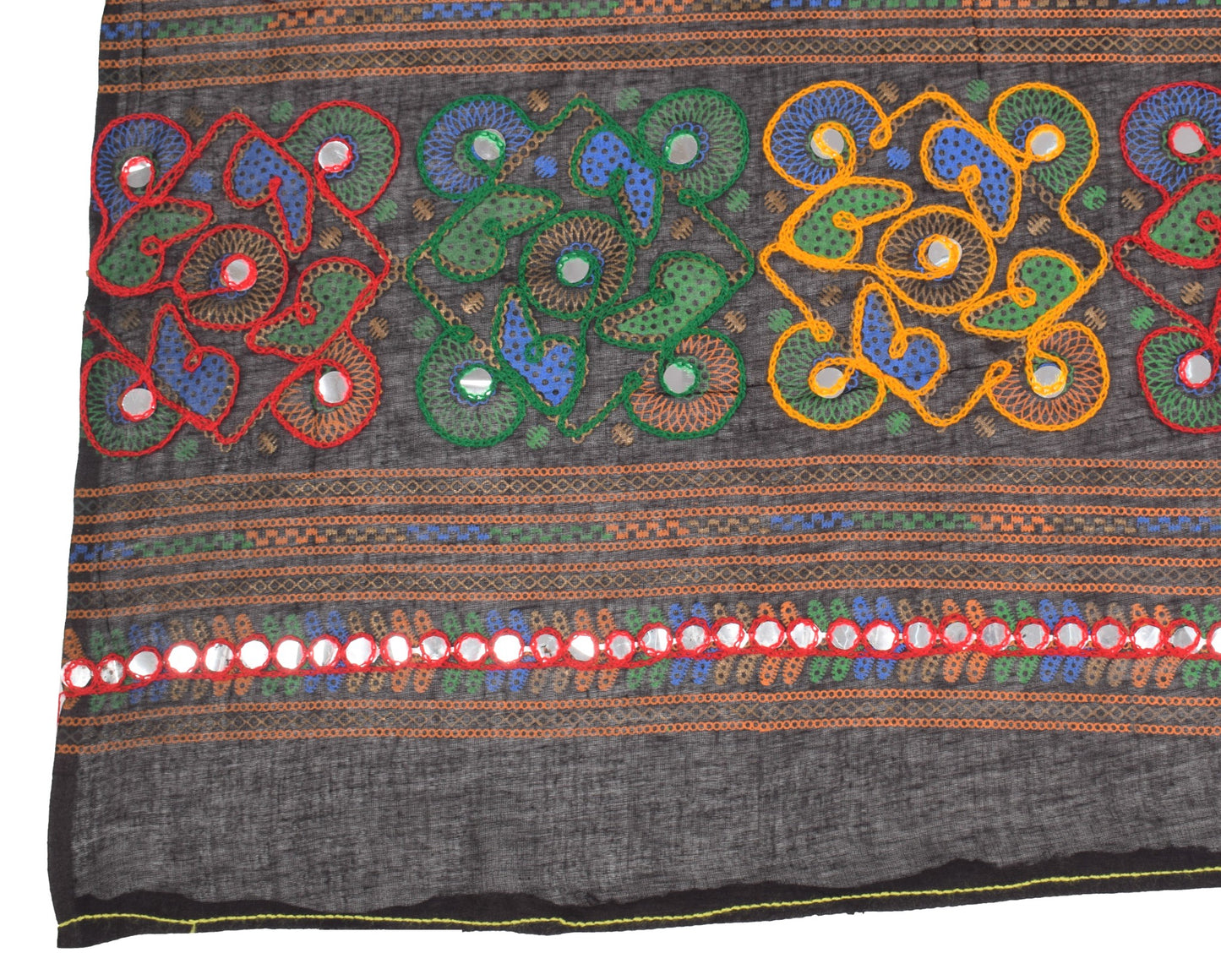Sushila Vintage Banjara Wrap Embroidered Kutchwork 100%Pure Cotton Black Dupatta