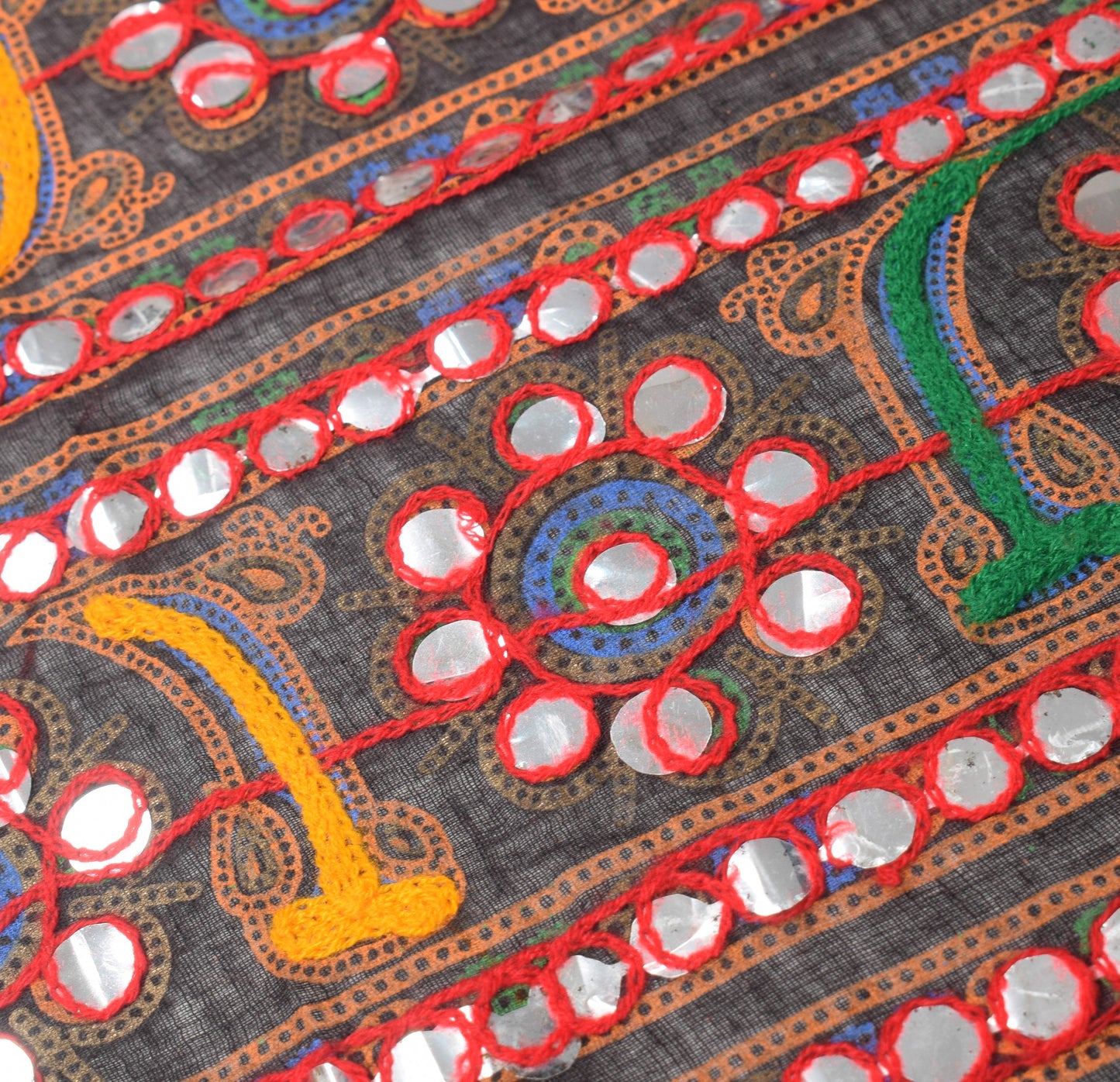 Sushila Vintage Banjara Wrap Embroidered Kutchwork 100%Pure Cotton Black Dupatta