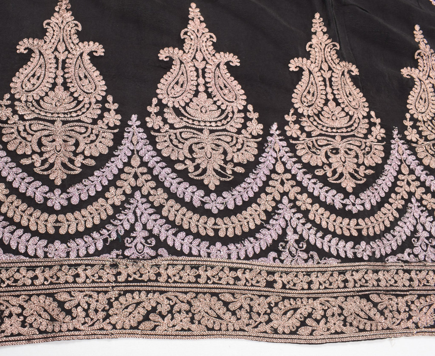 Sushila Vintage Zari Embroidered Dupatta Pure Crepe Silk Floral Black Long Stole