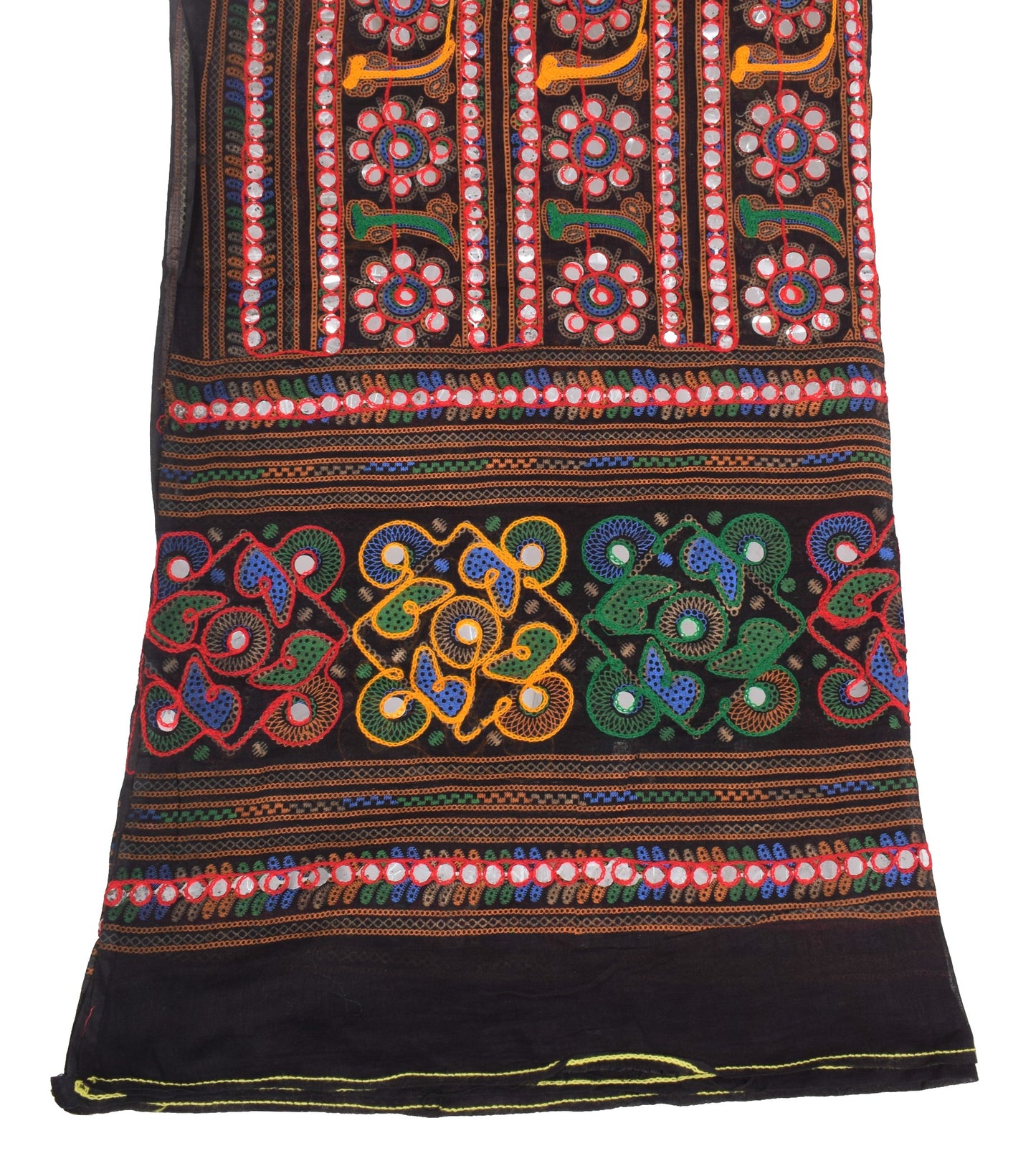 Sushila Vintage Banjara Wrap Embroidered Kutchwork 100%Pure Cotton Black Dupatta