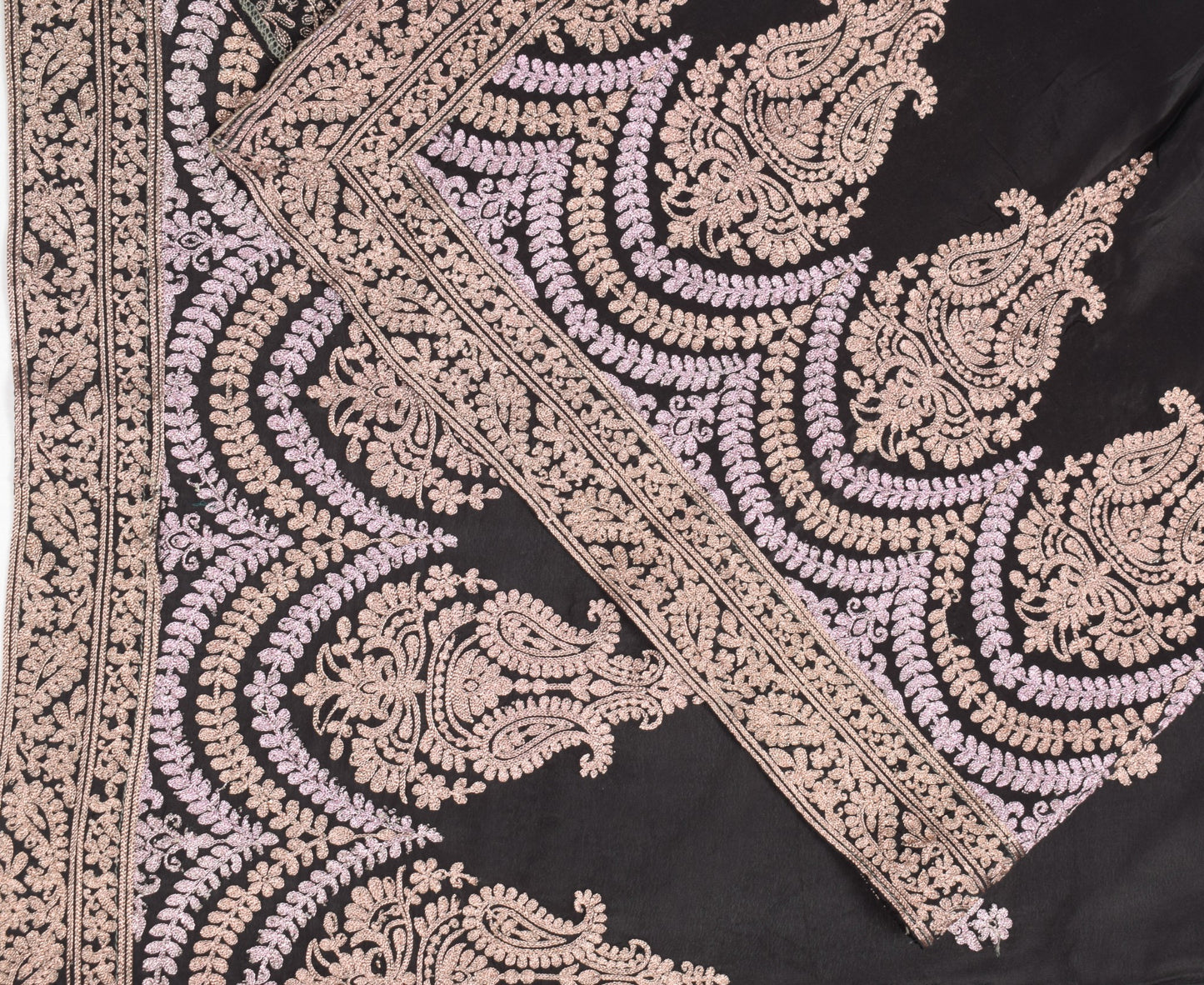 Sushila Vintage Zari Embroidered Dupatta Pure Crepe Silk Floral Black Long Stole