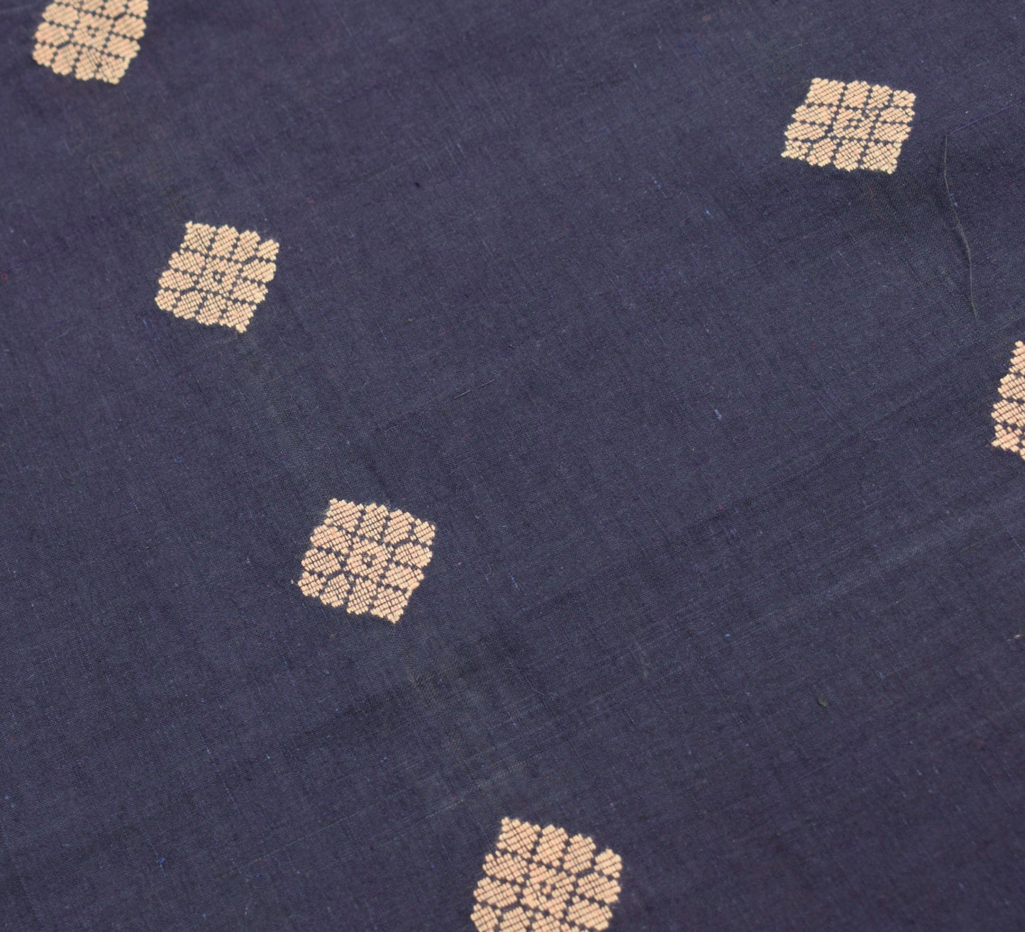 Sushila Vintage Hand Woven Dupatta 100% Pure Cotton Floral Navy Blue Long Stole