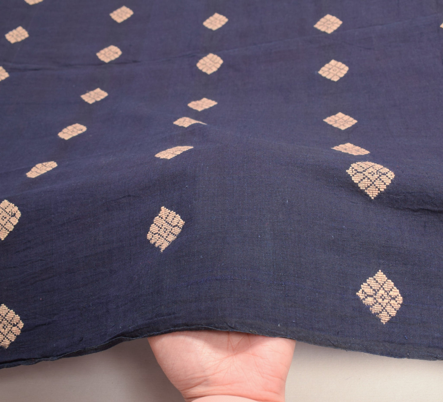 Sushila Vintage Hand Woven Dupatta 100% Pure Cotton Floral Navy Blue Long Stole