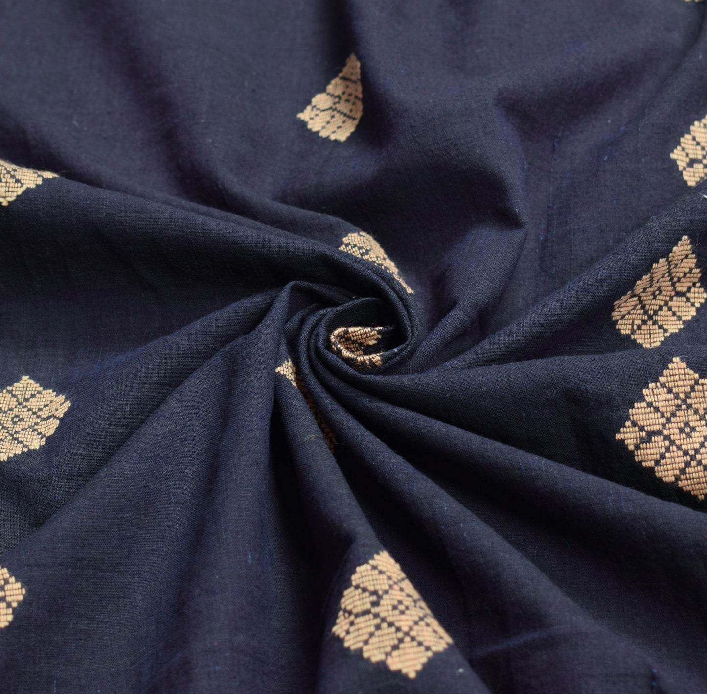 Sushila Vintage Hand Woven Dupatta 100% Pure Cotton Floral Navy Blue Long Stole