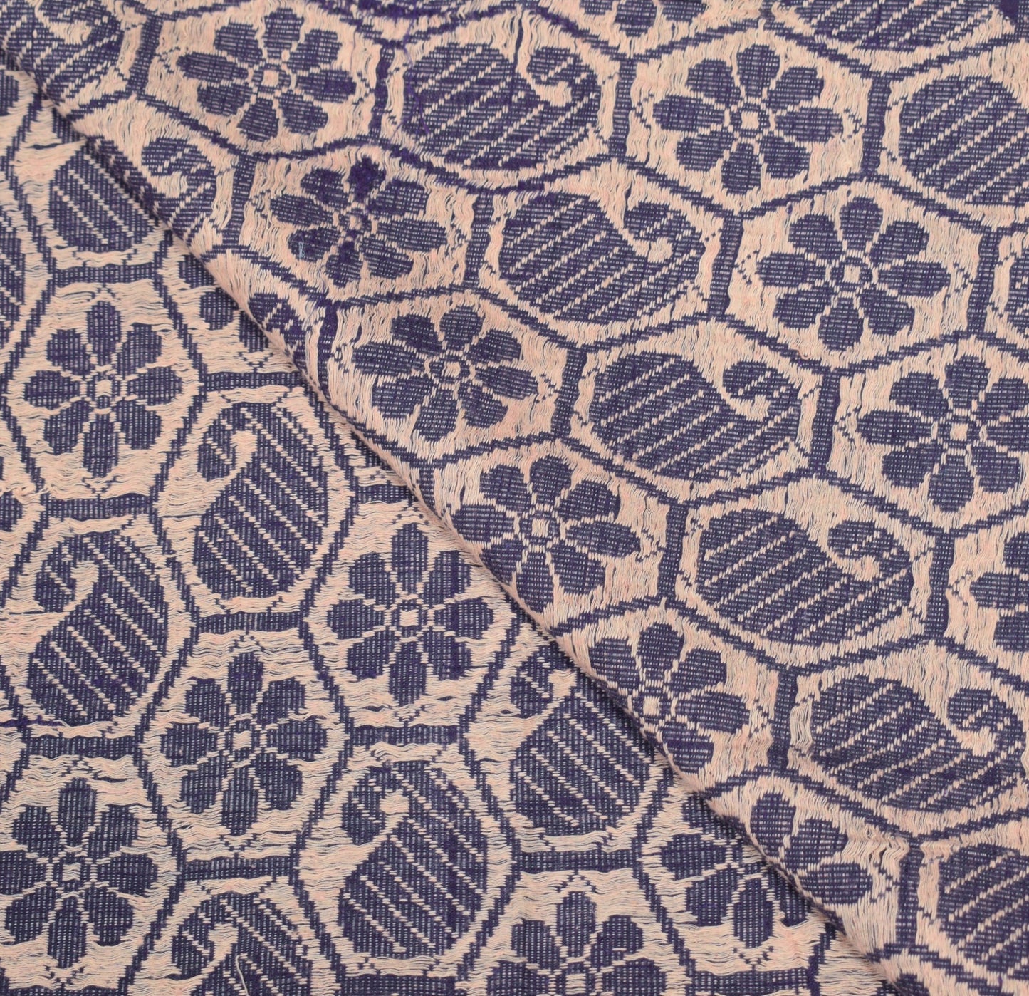 Sushila Vintage Hand Woven Dupatta 100% Pure Cotton Floral Navy Blue Long Stole