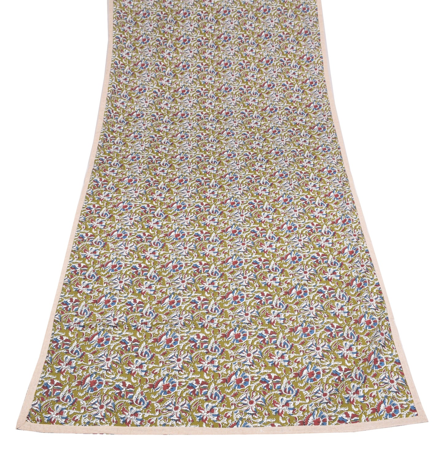 Sushila Vintage Floral Kalamkari Dupatta Pure Cotton Green Handprint Long Stole