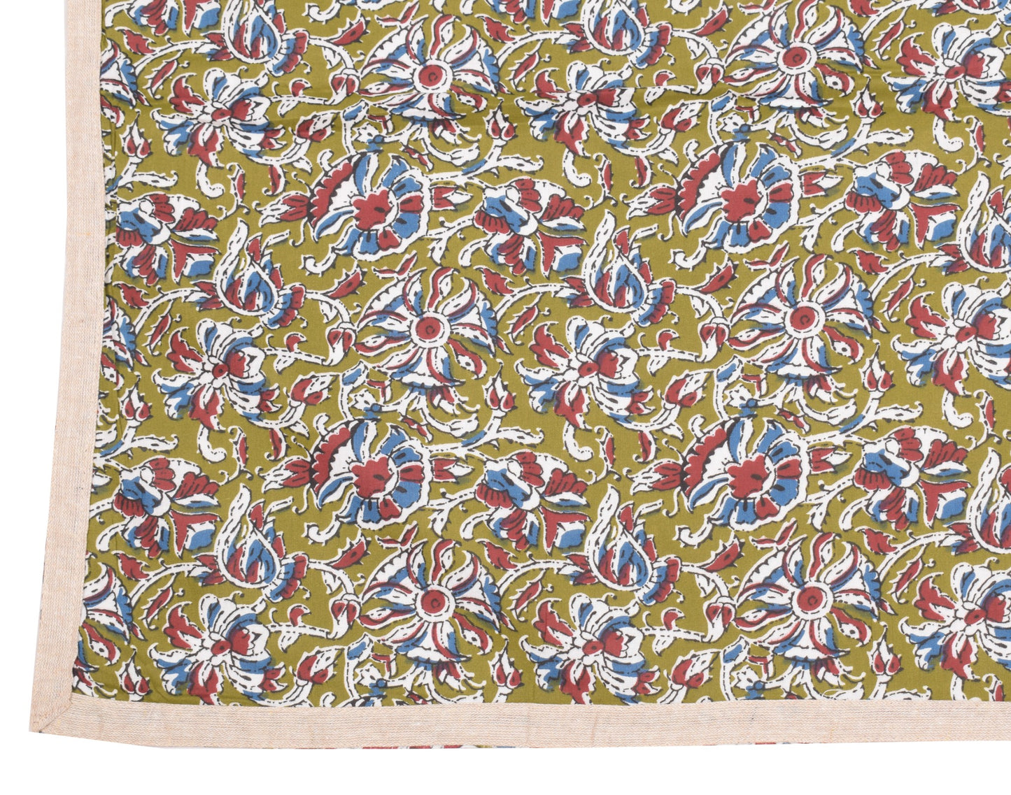 Sushila Vintage Floral Kalamkari Dupatta Pure Cotton Green Handprint Long Stole