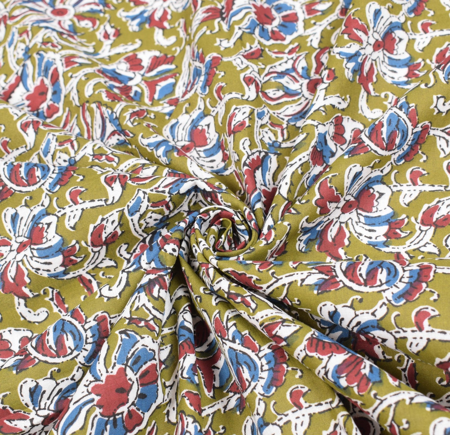Sushila Vintage Floral Kalamkari Dupatta Pure Cotton Green Handprint Long Stole