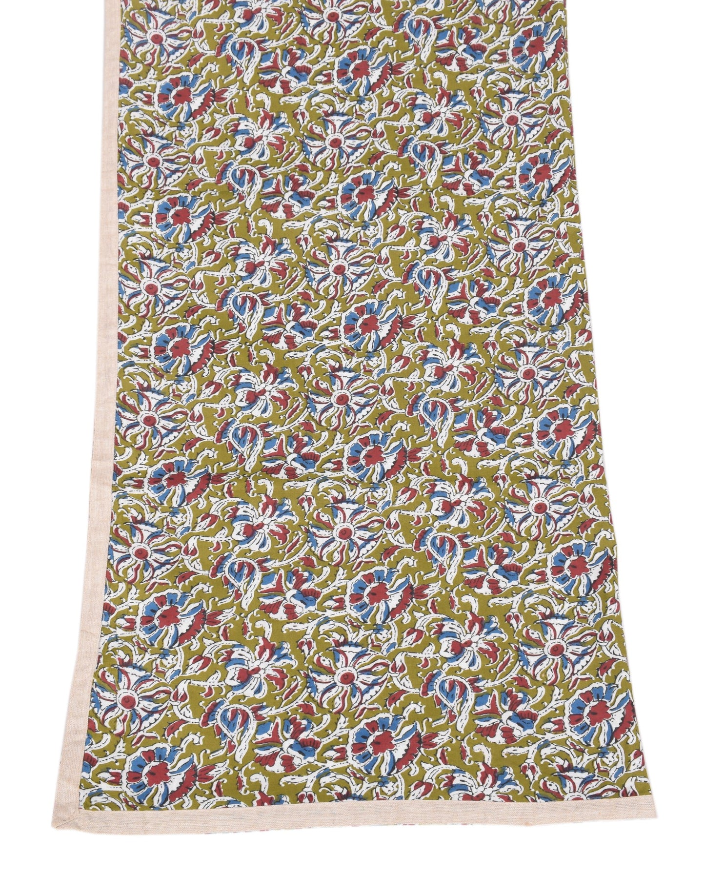 Sushila Vintage Floral Kalamkari Dupatta Pure Cotton Green Handprint Long Stole