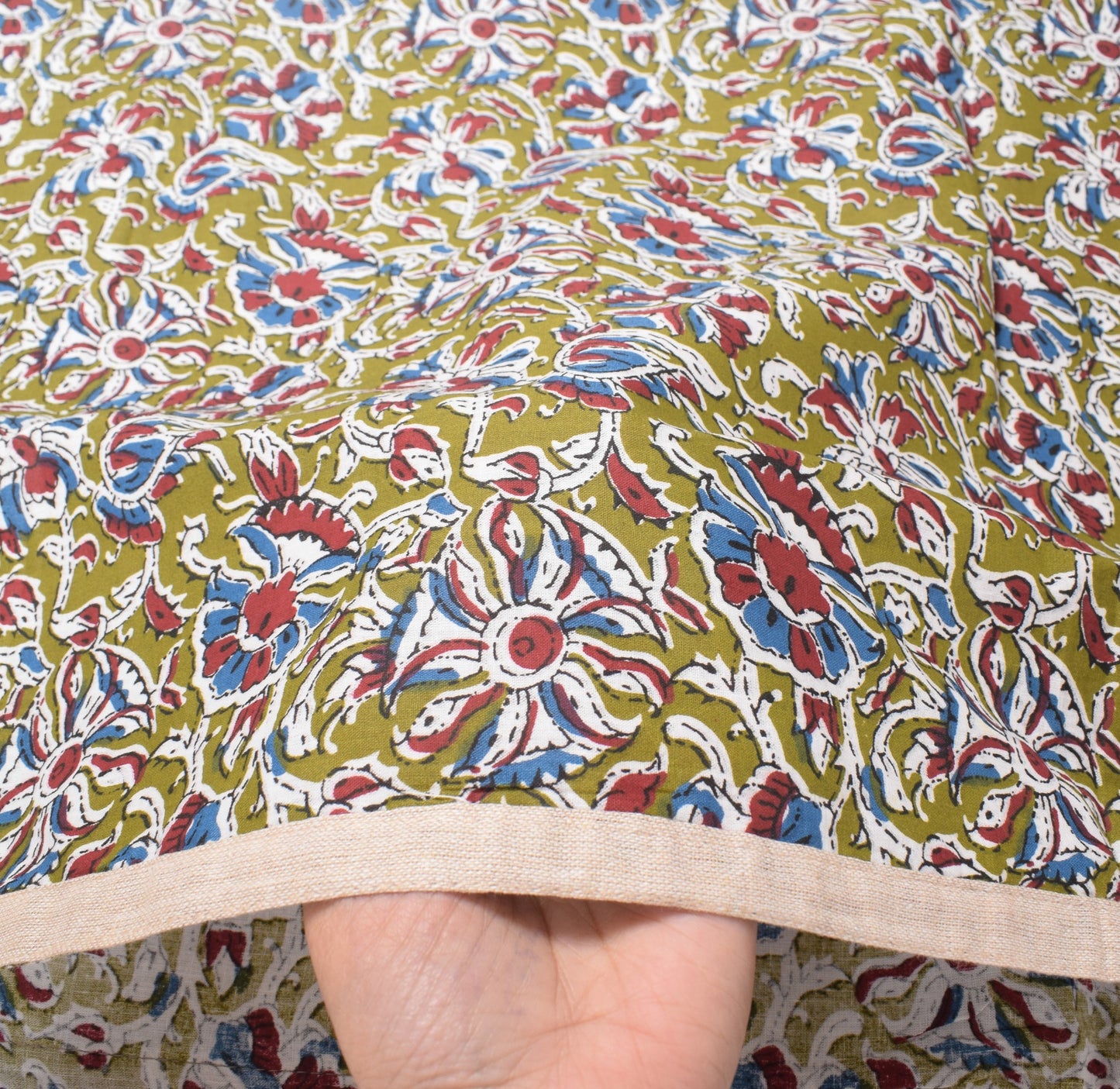 Sushila Vintage Floral Kalamkari Dupatta Pure Cotton Green Handprint Long Stole