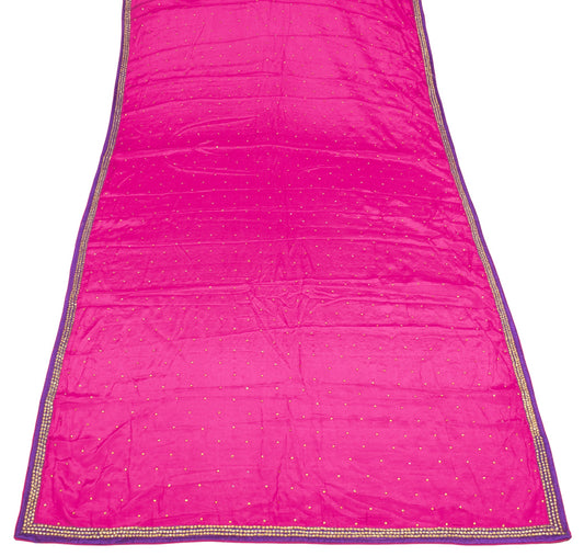 Sushila Vintage Pure Chiffon Dupatta Magenta Rhine Stone Beaded Long Stole Wrap