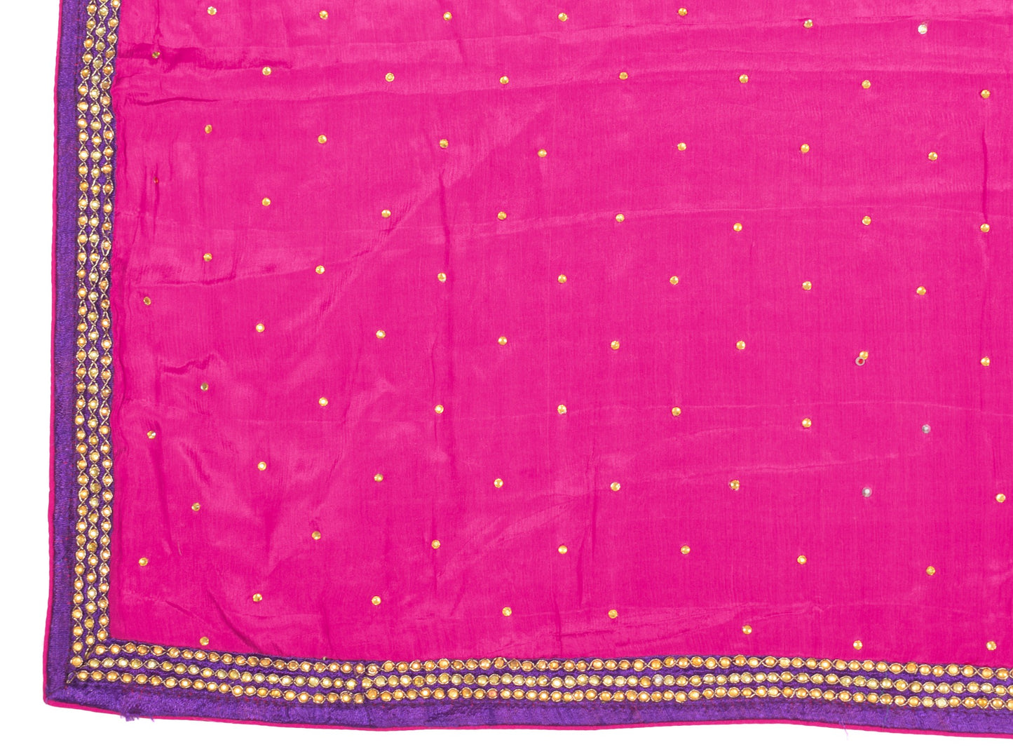 Sushila Vintage Pure Chiffon Dupatta Magenta Rhine Stone Beaded Long Stole Wrap