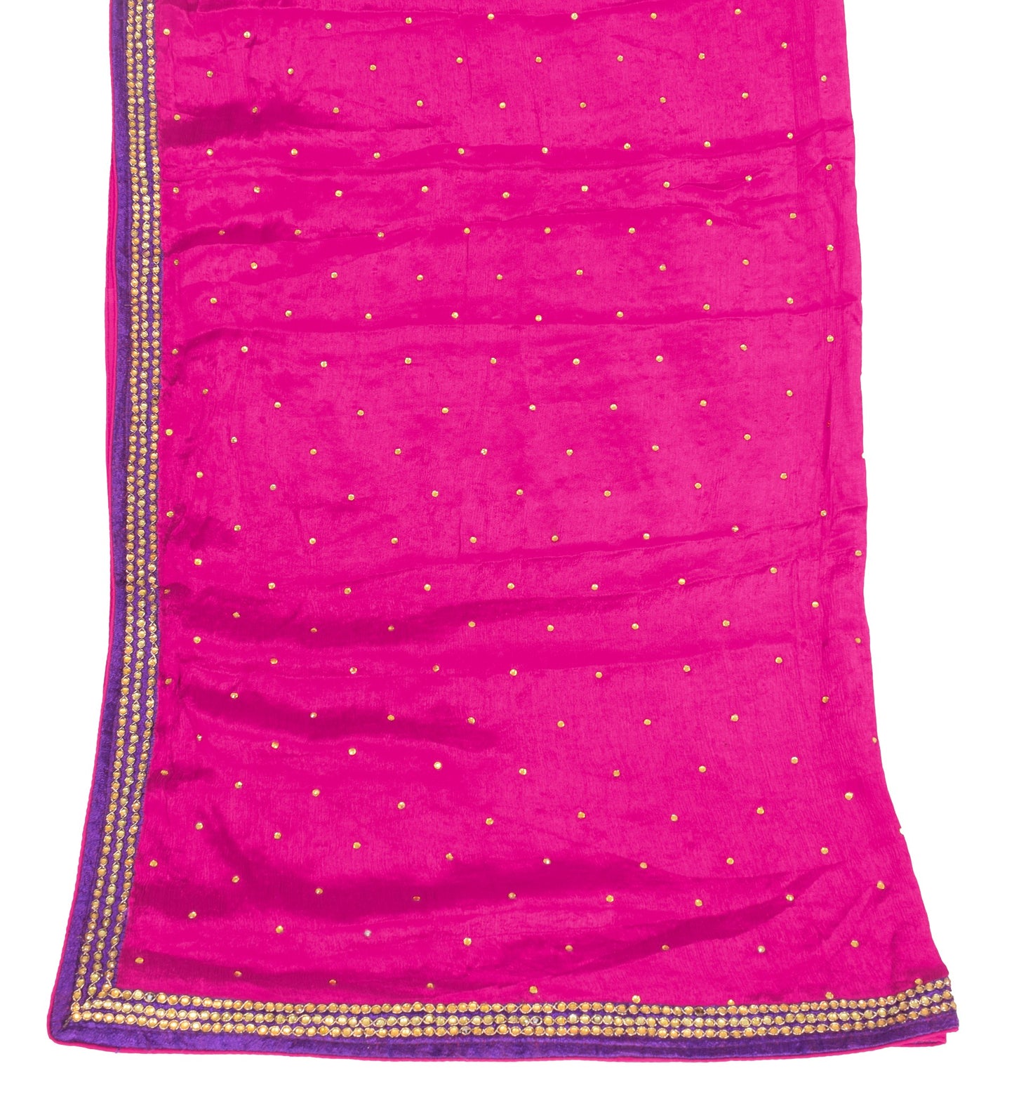 Sushila Vintage Pure Chiffon Dupatta Magenta Rhine Stone Beaded Long Stole Wrap