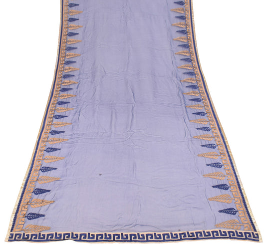 Sushila Vintage Embroidered Dupatta 100% Pure Chiffon Silk Blue Long Stole Wrap