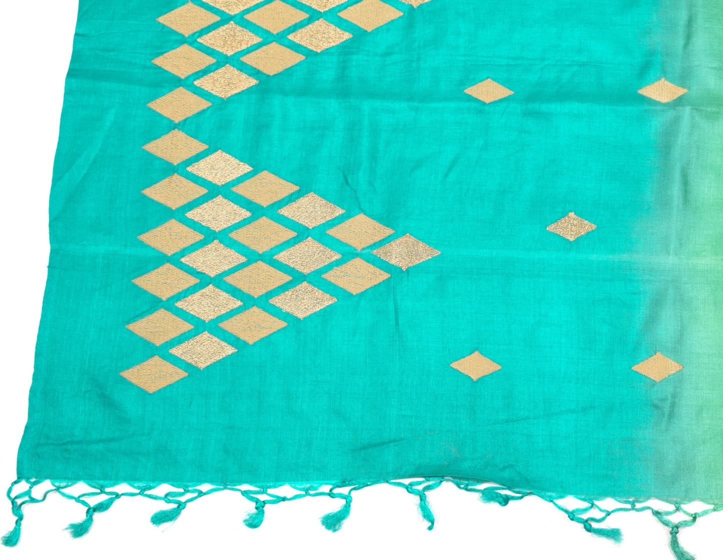 Sushila Vintage Green Blue  Dupatta Pure Tussar Silk Embroidered Soft Long Stole