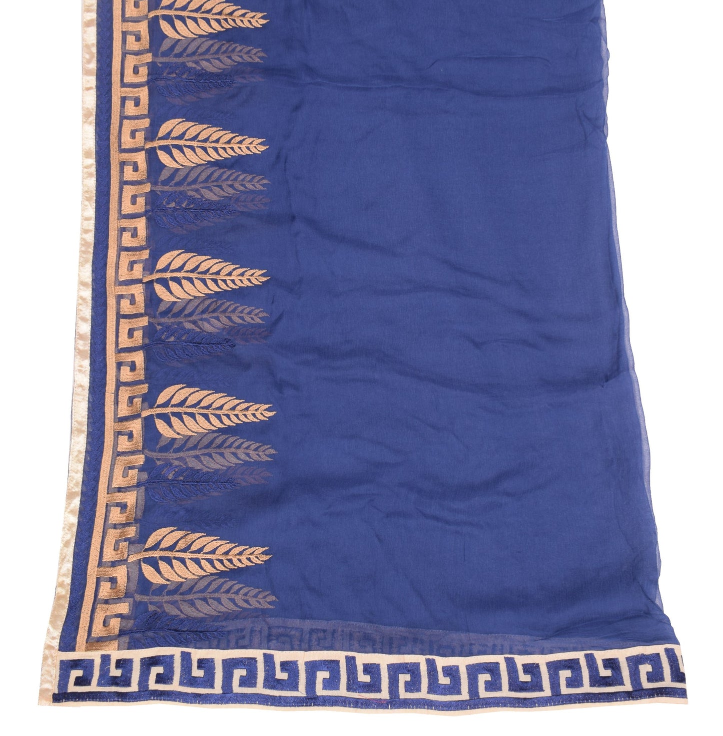 Sushila Vintage Embroidered Dupatta 100% Pure Chiffon Silk Blue Long Stole Wrap